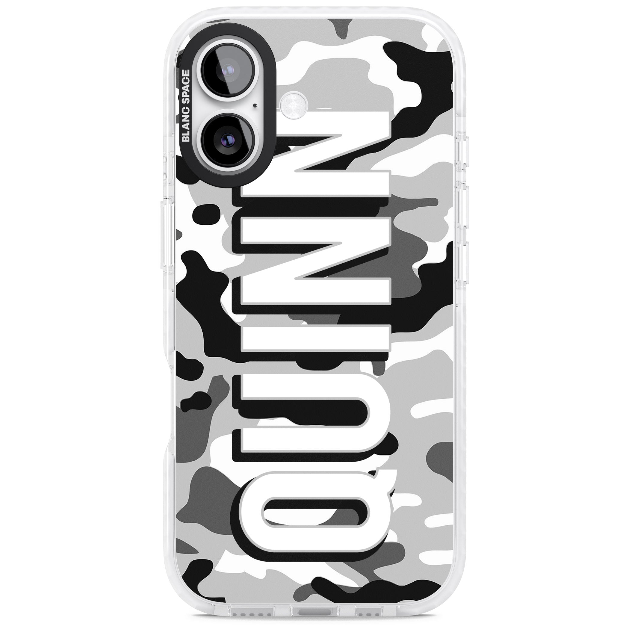 Personalised Greyscale Camo iPhone 17 Impact Pro Clear Phone Case