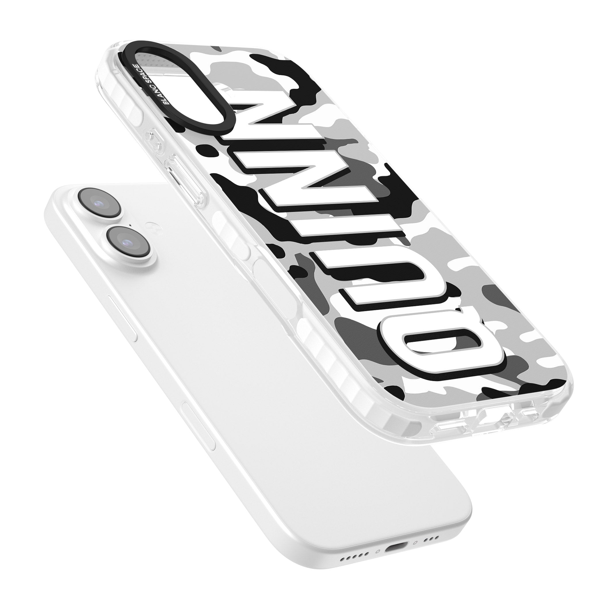 Personalised Greyscale Camo iPhone 17 Impact Pro Clear Phone Case Colours