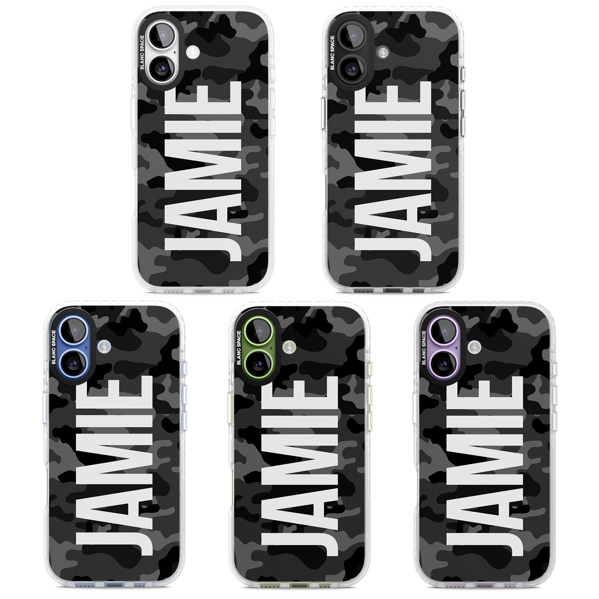 Personalised Black Camo Name Vertical iPhone 17 Impact Pro Clear Phone Case APT Impact Protection