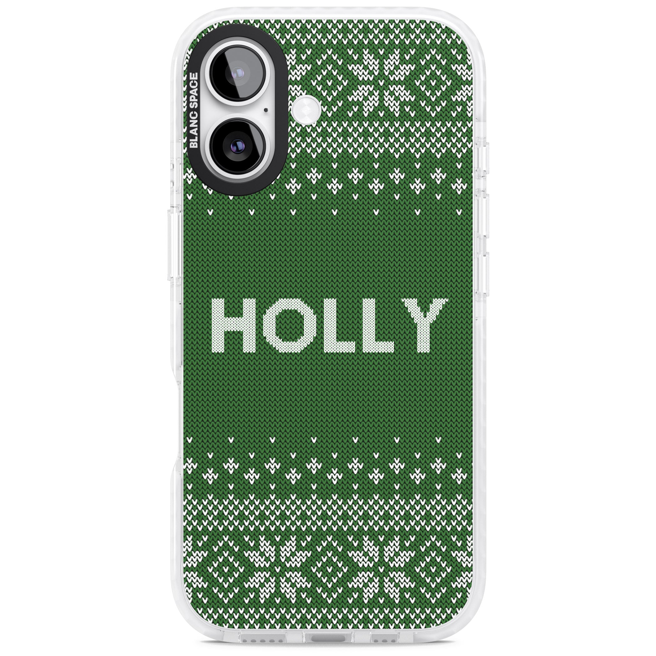 Personalised Green Christmas Knit iPhone 17 Impact Pro Clear Phone Case