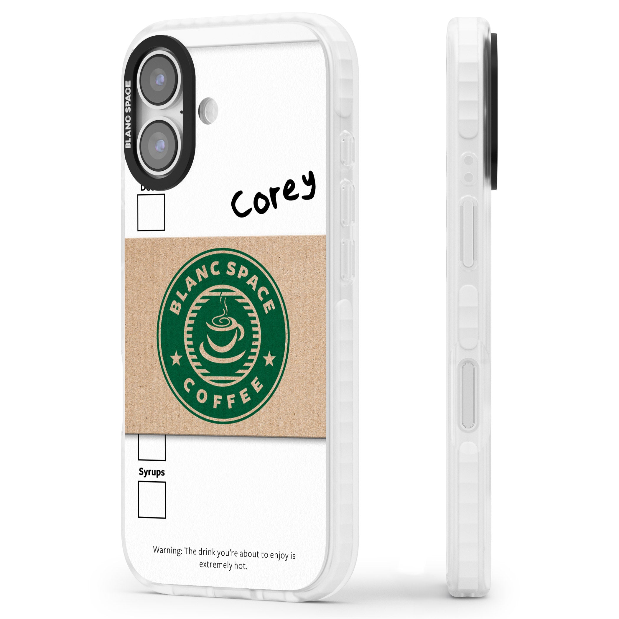 Personalised Coffee Cup iPhone 17 Impact Pro Clear Phone Case Side Profile