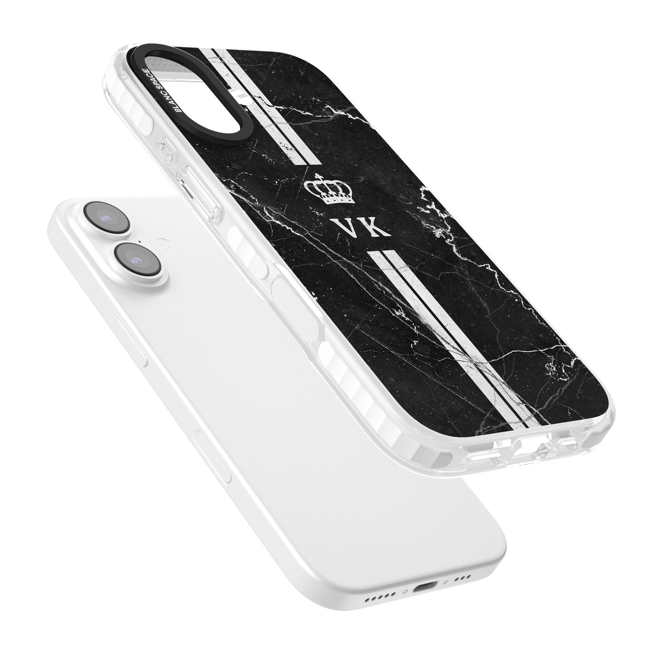 Personalised Black Marble Stripe Initials iPhone 17 Impact Pro Clear Phone Case Colours