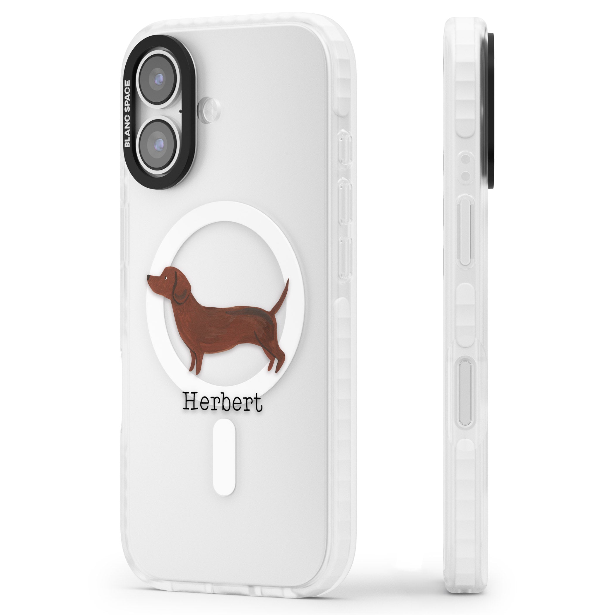 Personalised Sausage Dog iPhone 17 Impact Pro Clear Phone Case Side Profile