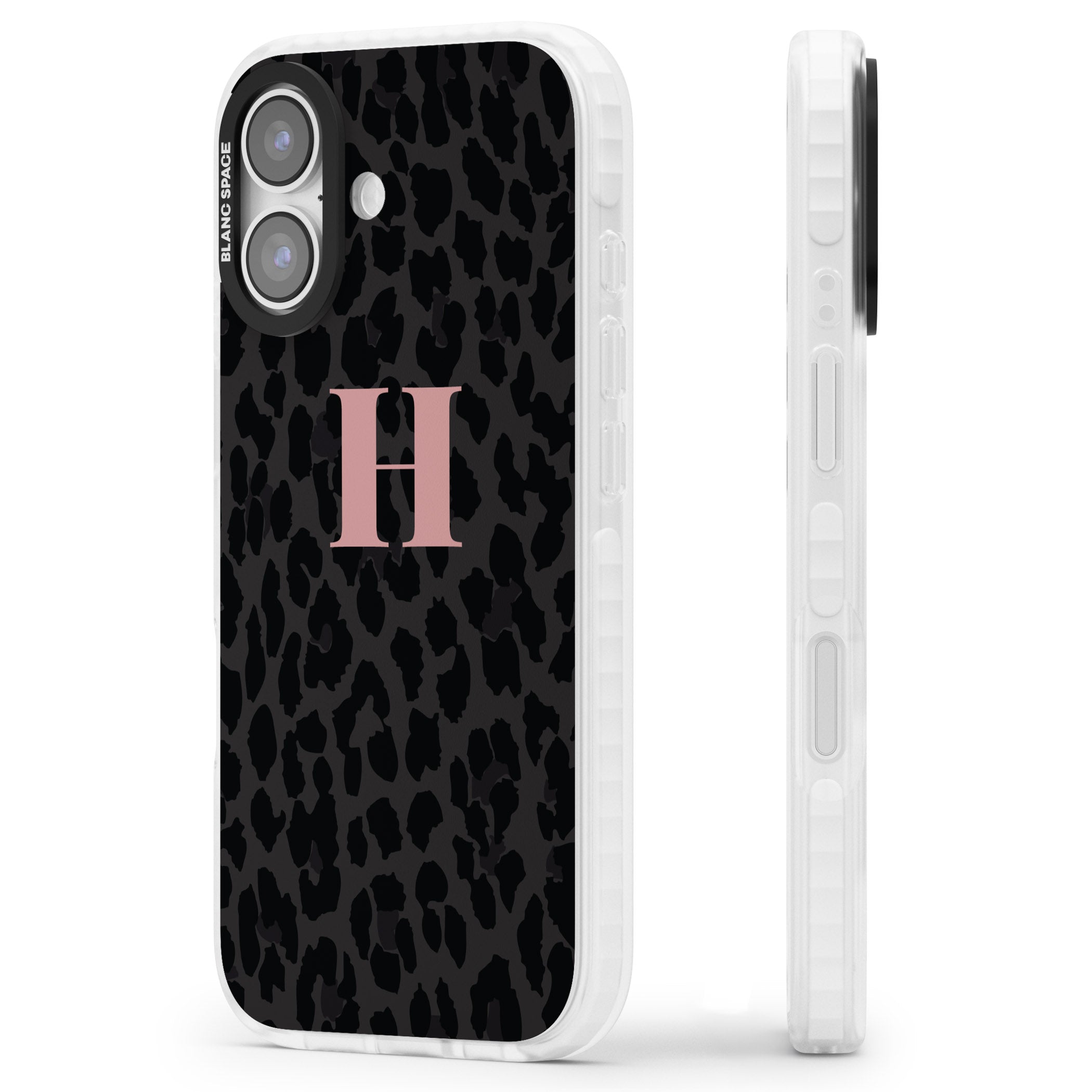 Personalised Pink Leopard Monogram iPhone 17 Impact Pro Clear Phone Case Side Profile