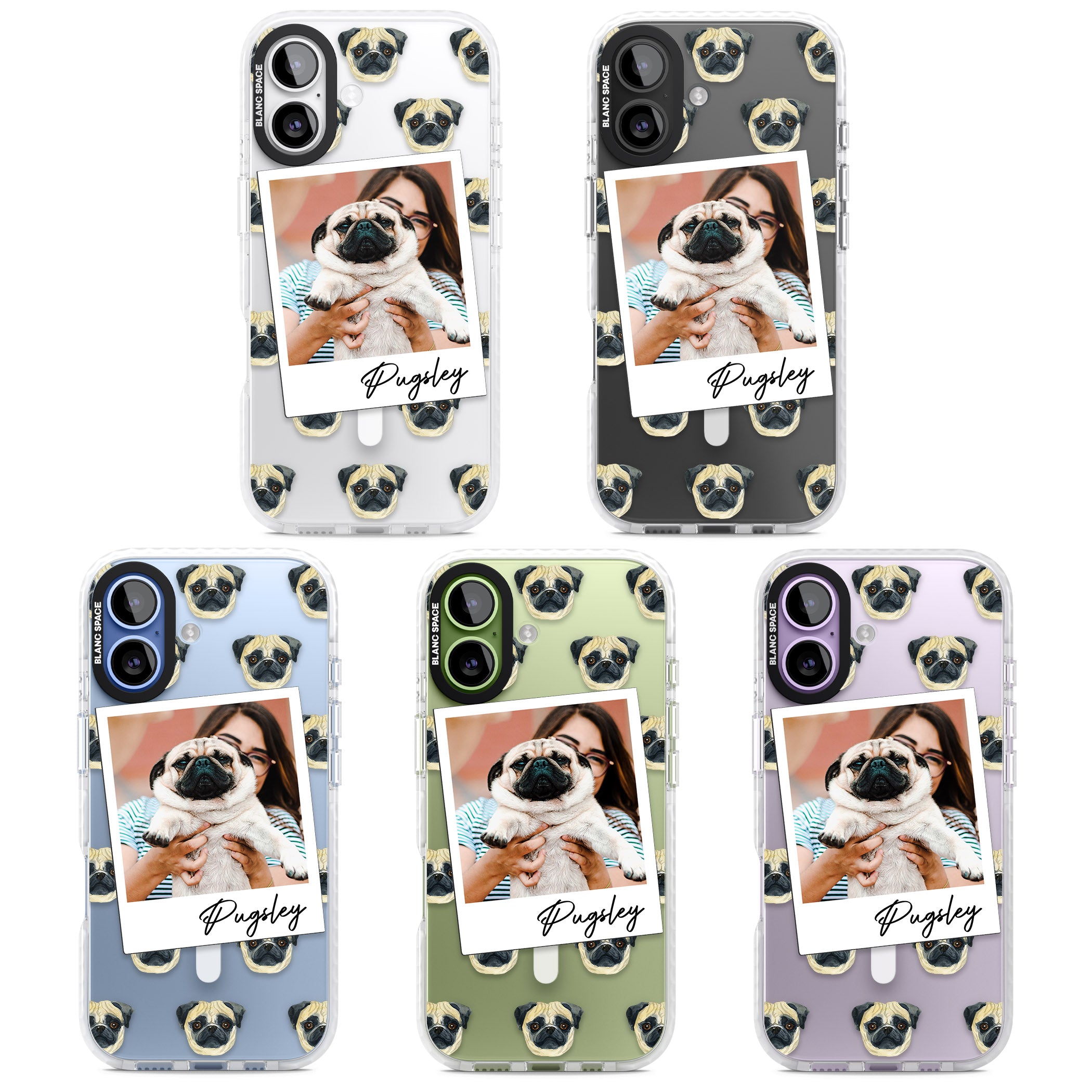 Personalised Pug Instant Camera Photo iPhone 17 Impact Pro Clear Phone Case APT Impact Protection