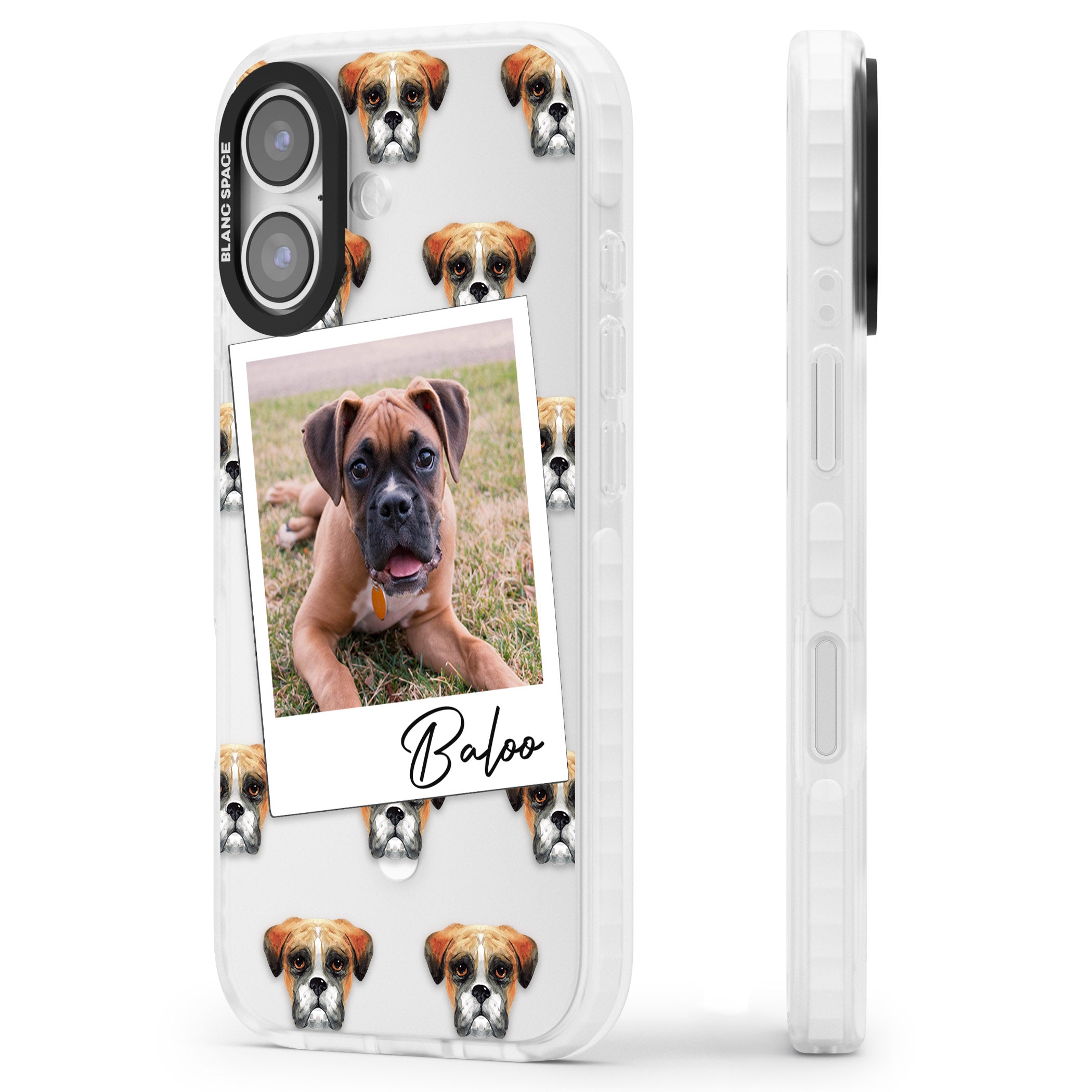 Personalised Boxer Instant Camera Photo iPhone 17 Impact Pro Clear Phone Case Side Profile