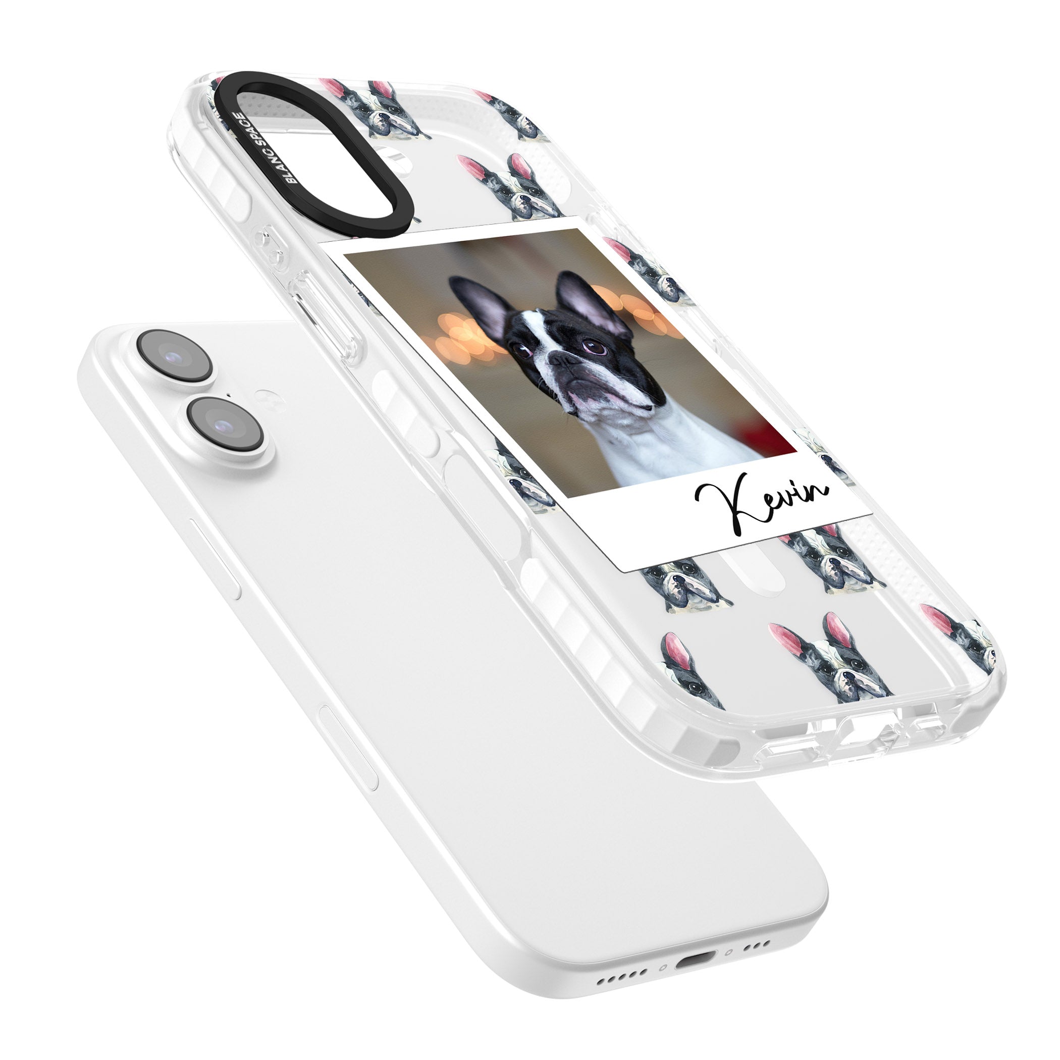 Personalised Black & White French Bulldog Instant Camera Photo iPhone 17 Impact Pro Clear Phone Case Colours