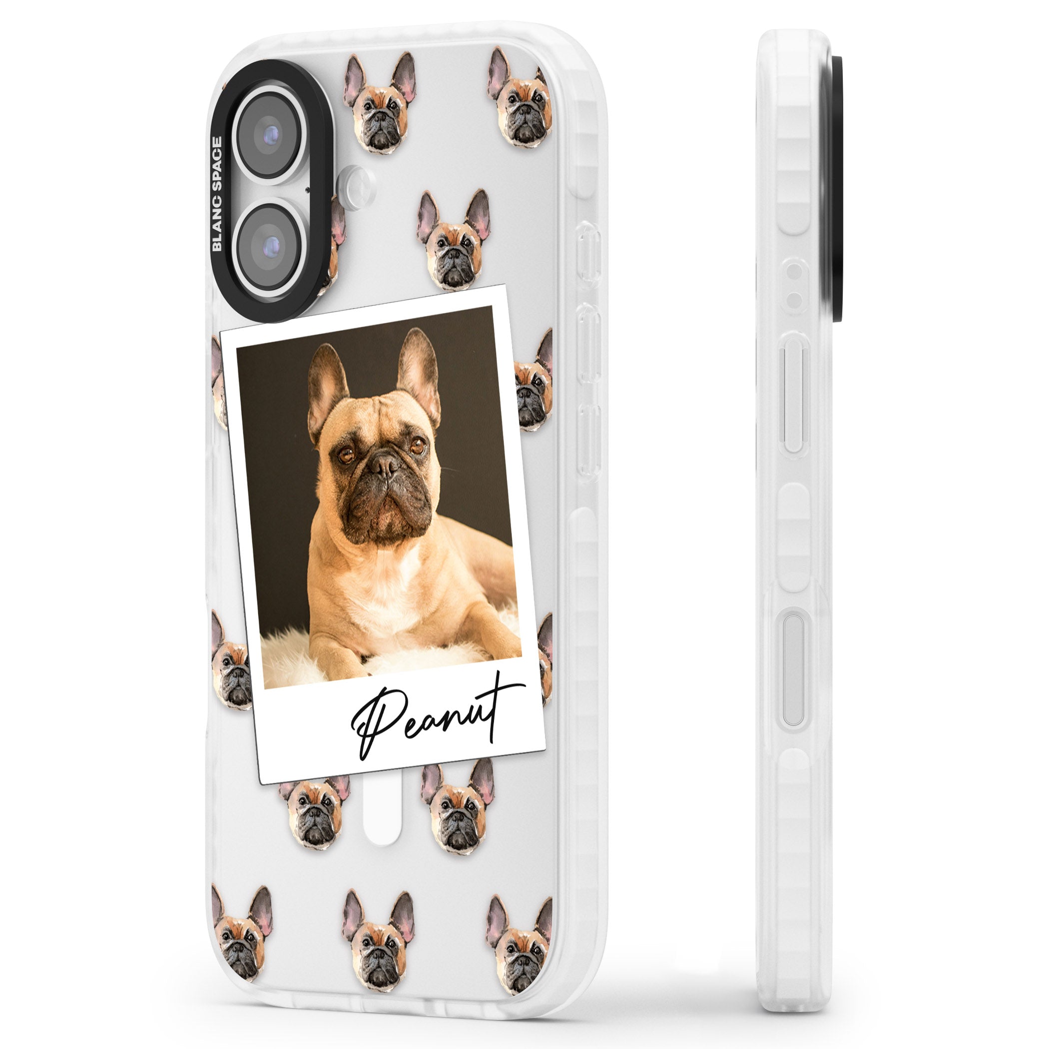 Personalised Tan French Bulldog Instant Camera Photo iPhone 17 Impact Pro Clear Phone Case Side Profile