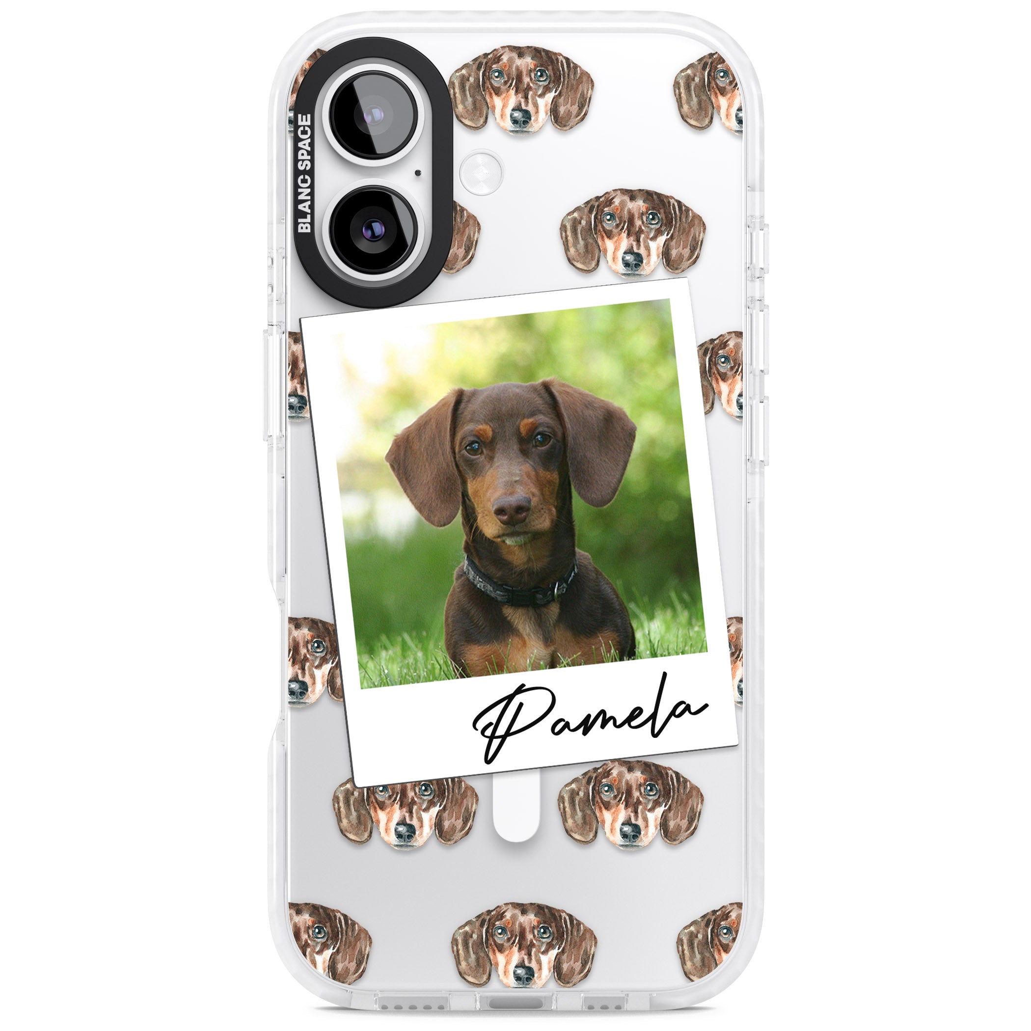 Personalised Brown Dachshund Instant Camera Photo iPhone 17 Impact Pro Clear Phone Case