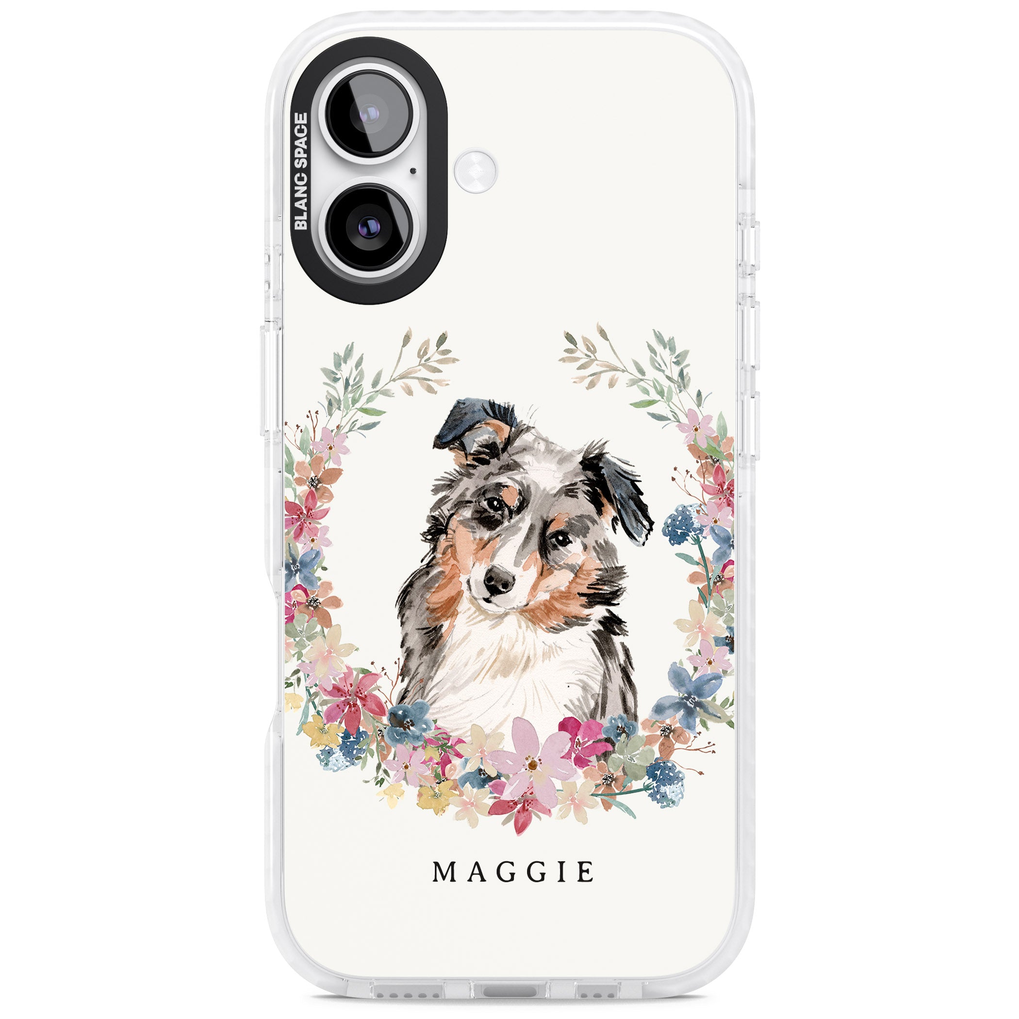 Personalised Australian Shepherd Floral Portrait iPhone 17 Impact Pro Clear Phone Case