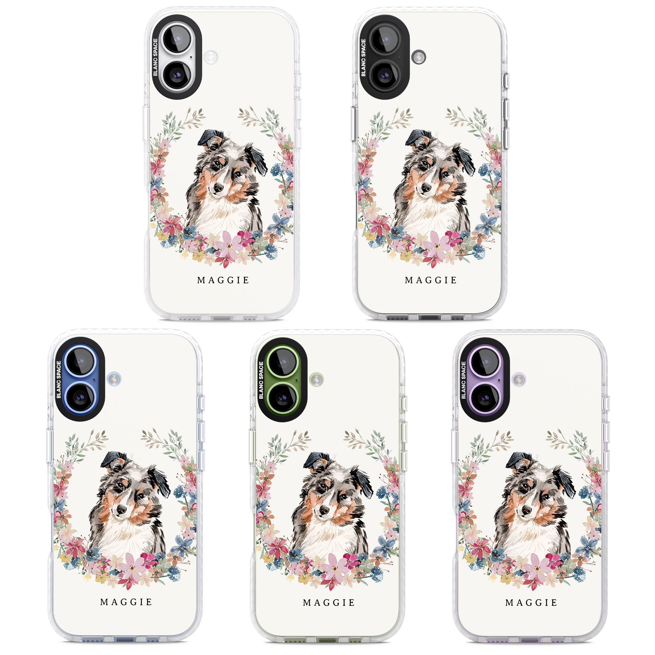 Personalised Australian Shepherd Floral Portrait iPhone 17 Impact Pro Clear Phone Case APT Impact Protection