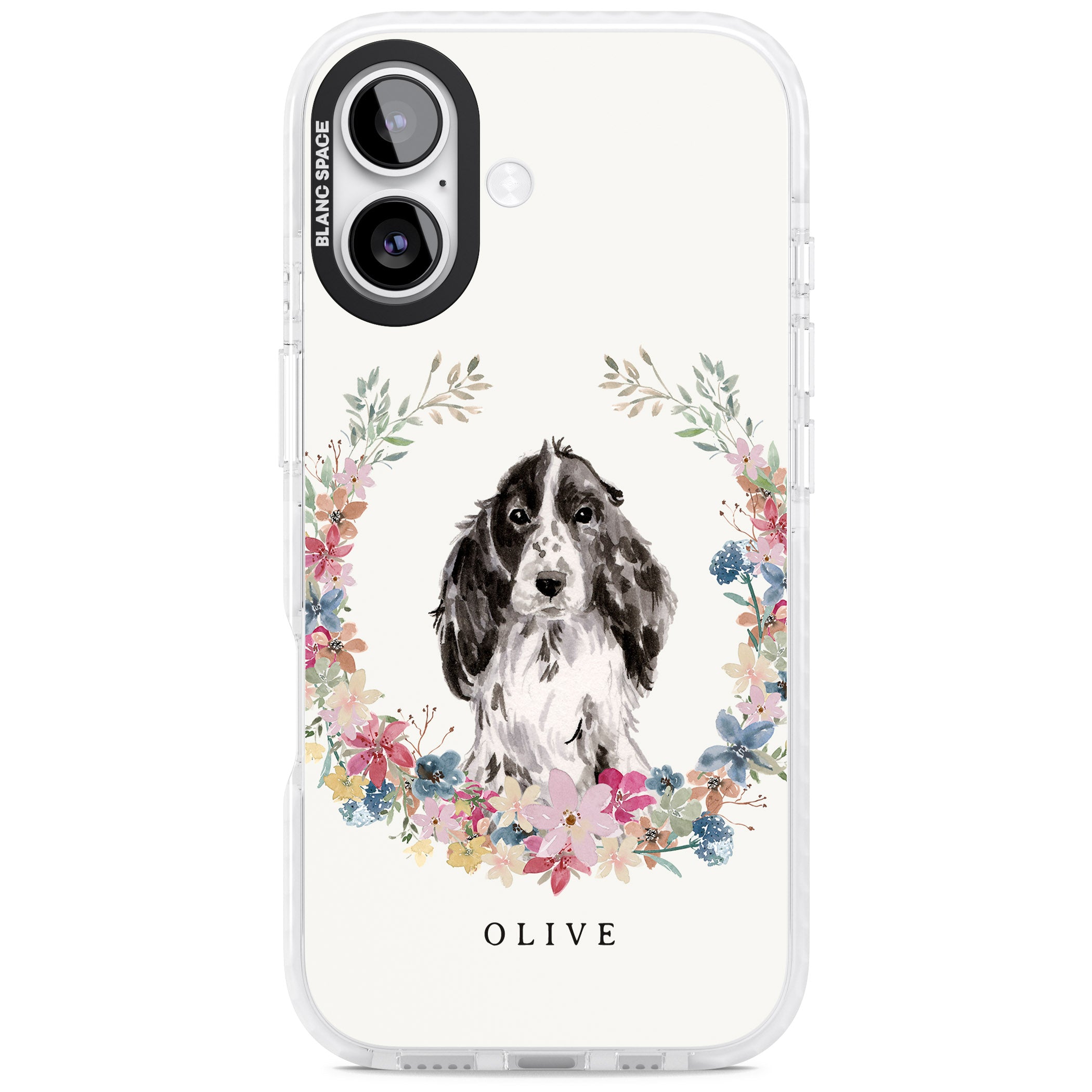 Personalised Black Cocker Spaniel Floral Portrait iPhone 17 Impact Pro Clear Phone Case