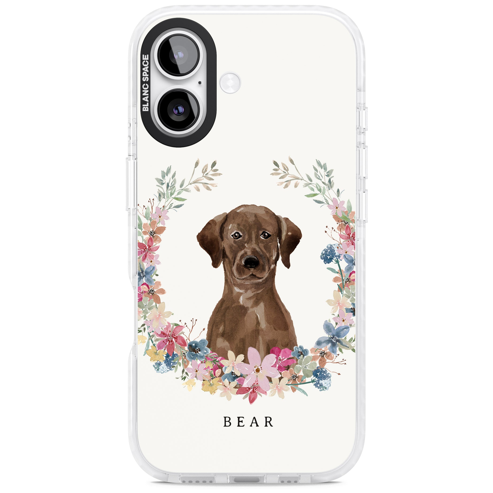 Personalised Chocolate Labrador Floral Portrait iPhone 17 Impact Pro Clear Phone Case