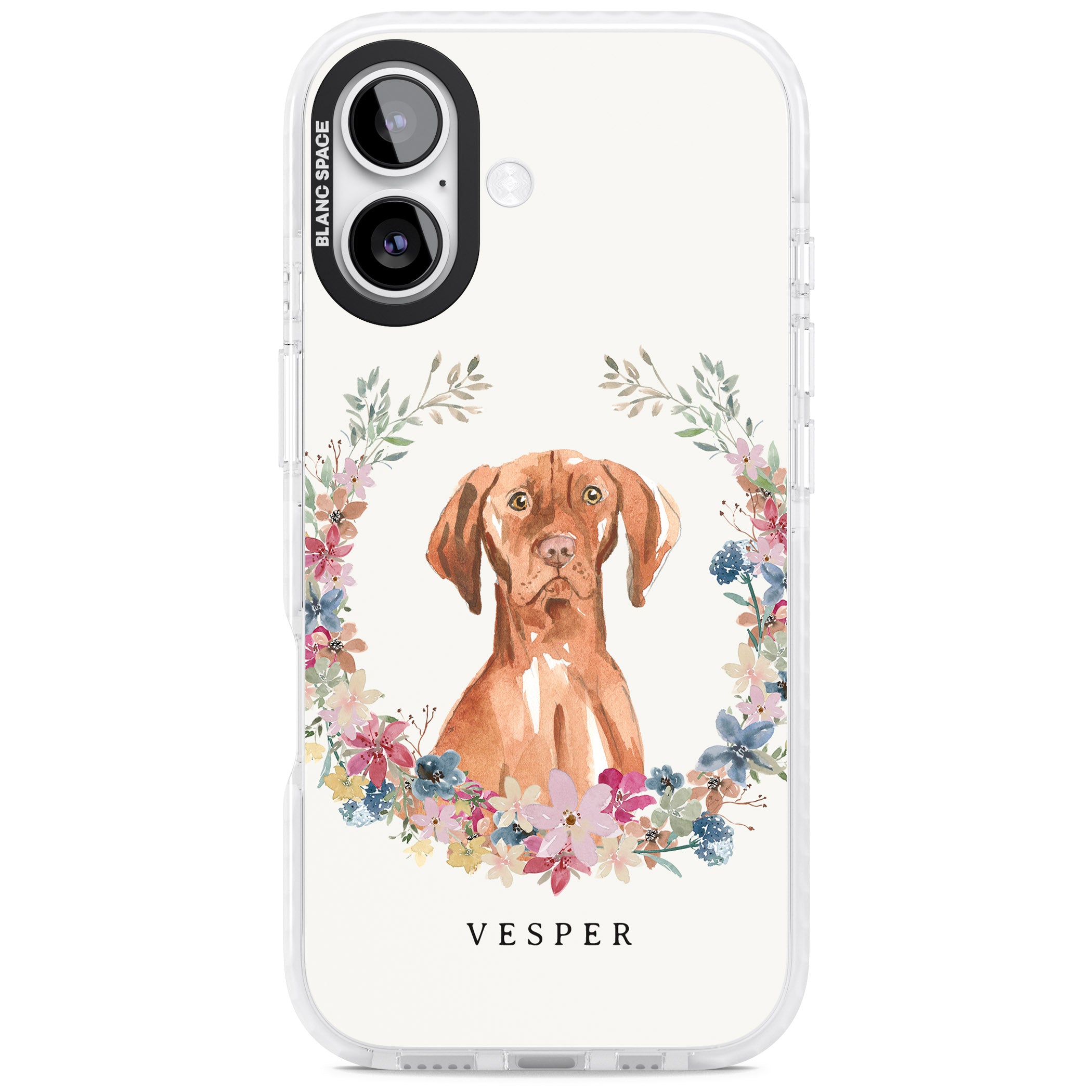 Personalised Hungarian Vizsla Floral Portrait iPhone 17 Impact Pro Clear Phone Case