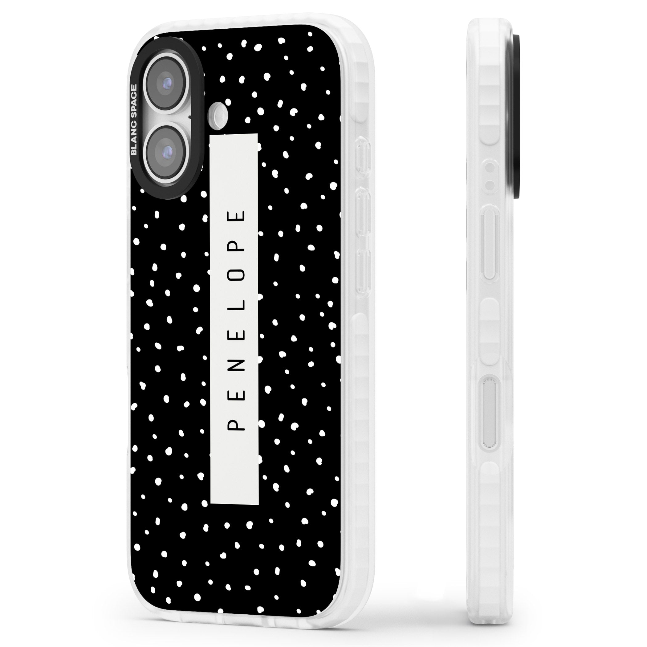 Personalised Black Dots iPhone 17 Impact Pro Clear Phone Case Side Profile