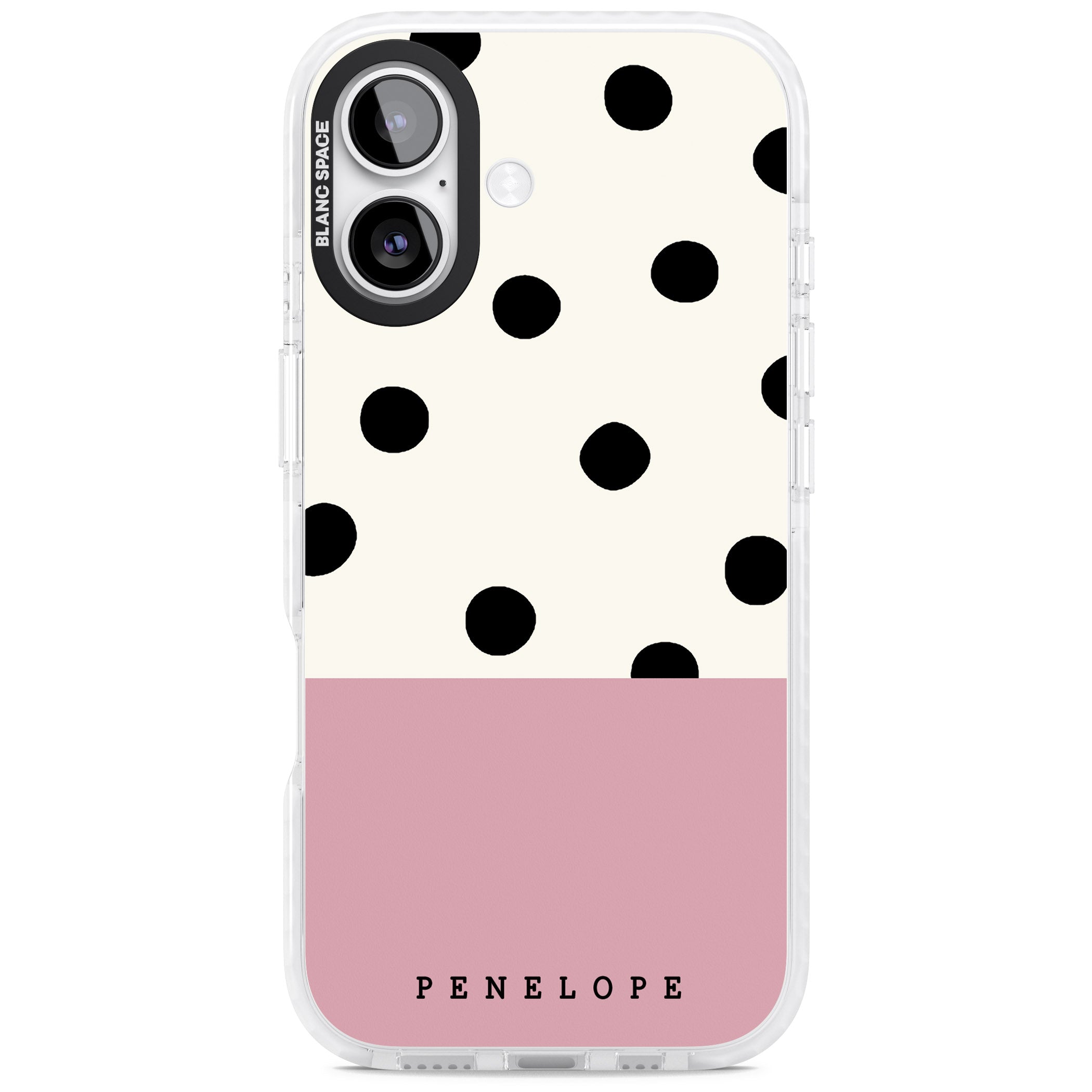 Personalised Pink Border Polka Dot iPhone 17 Impact Pro Clear Phone Case