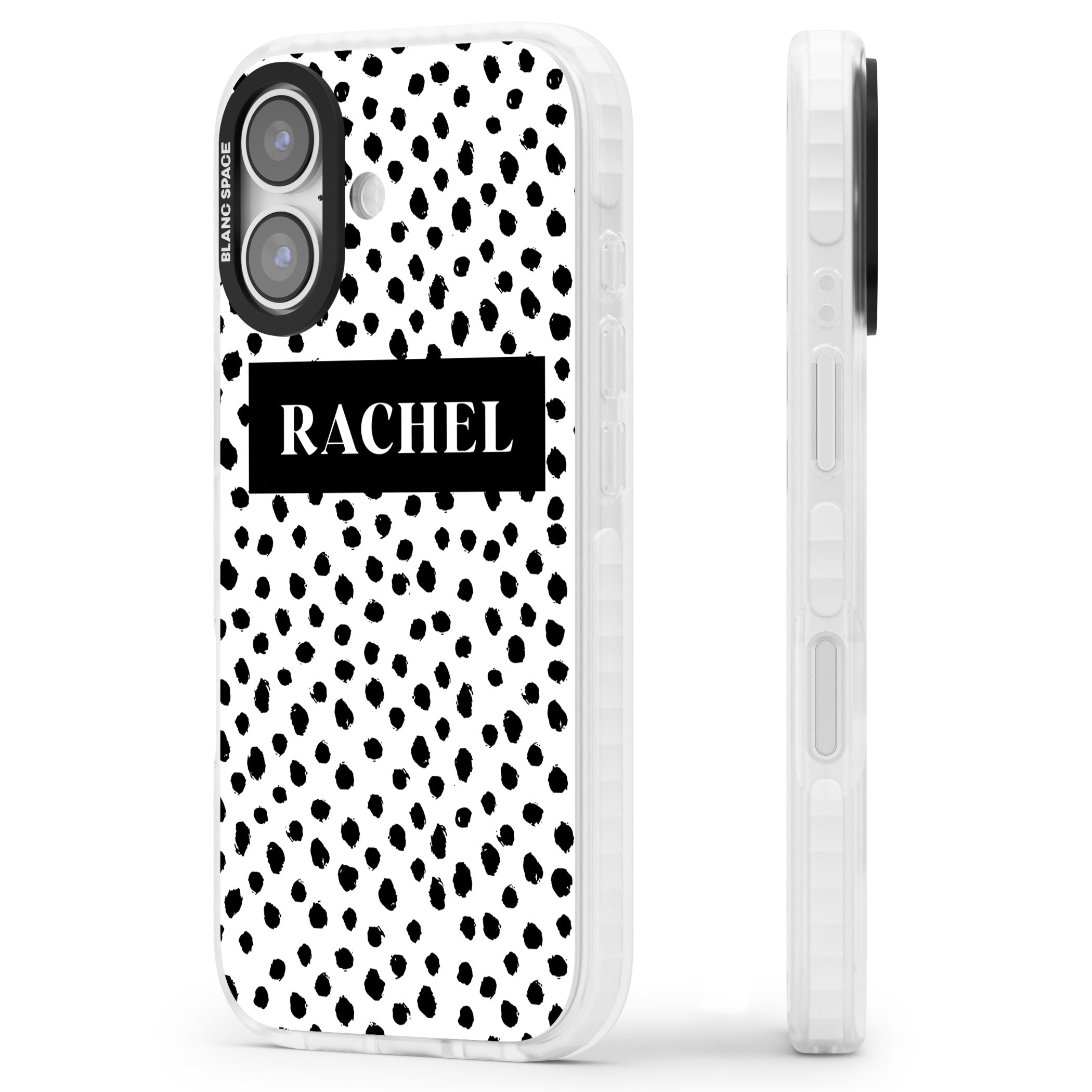 Personalised Black Dots iPhone 17 Impact Pro Clear Phone Case Side Profile
