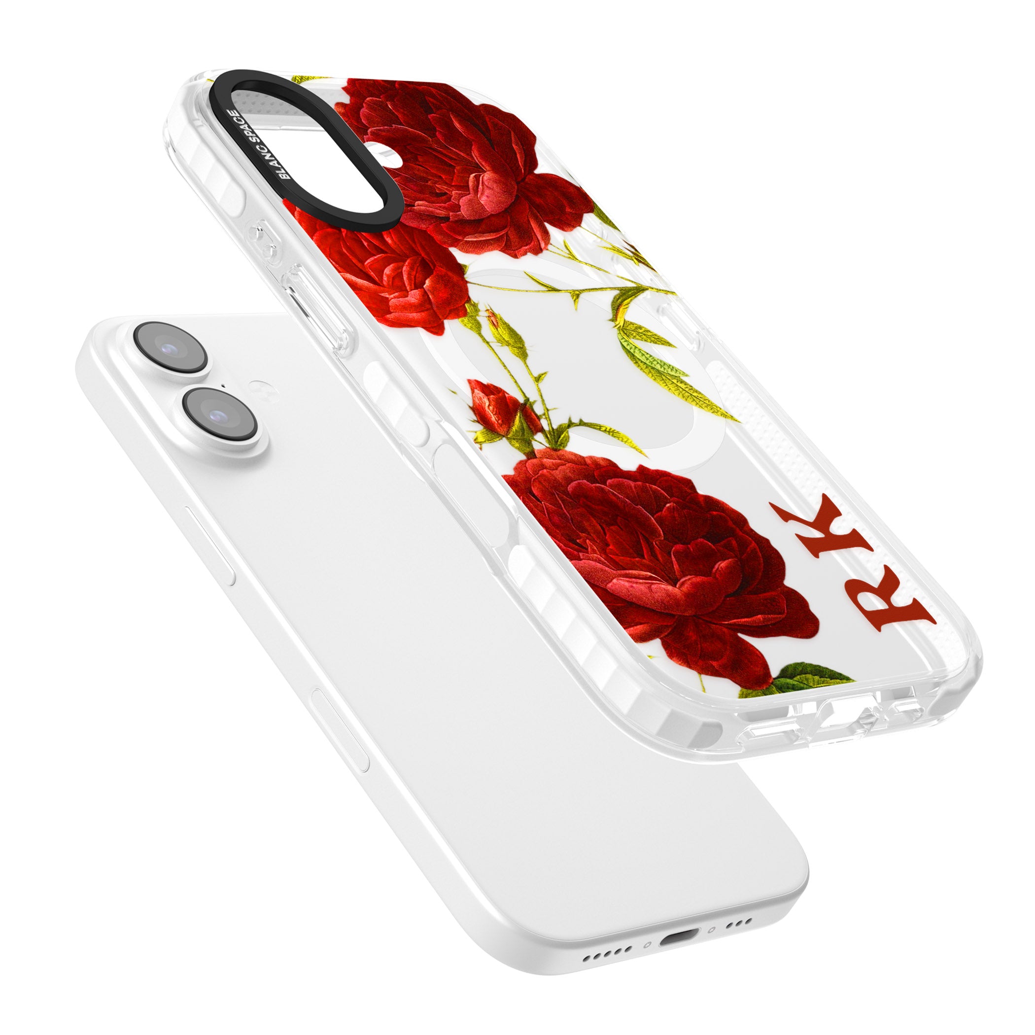 Personalised Vintage Floral Red Roses iPhone 17 Impact Pro Clear Phone Case Colours