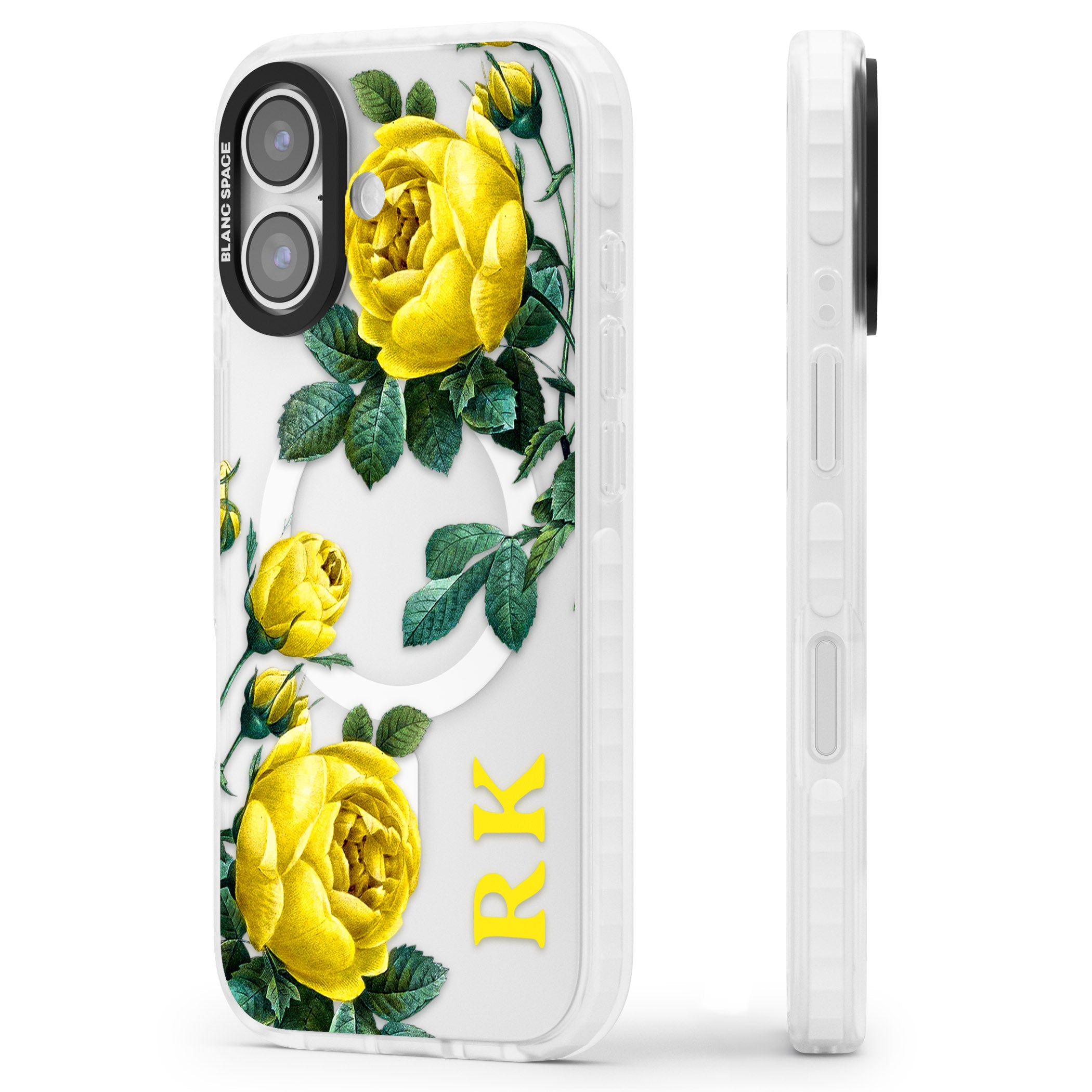 Personalised Vintage Floral Yellow Roses iPhone 17 Impact Pro Clear Phone Case Side Profile