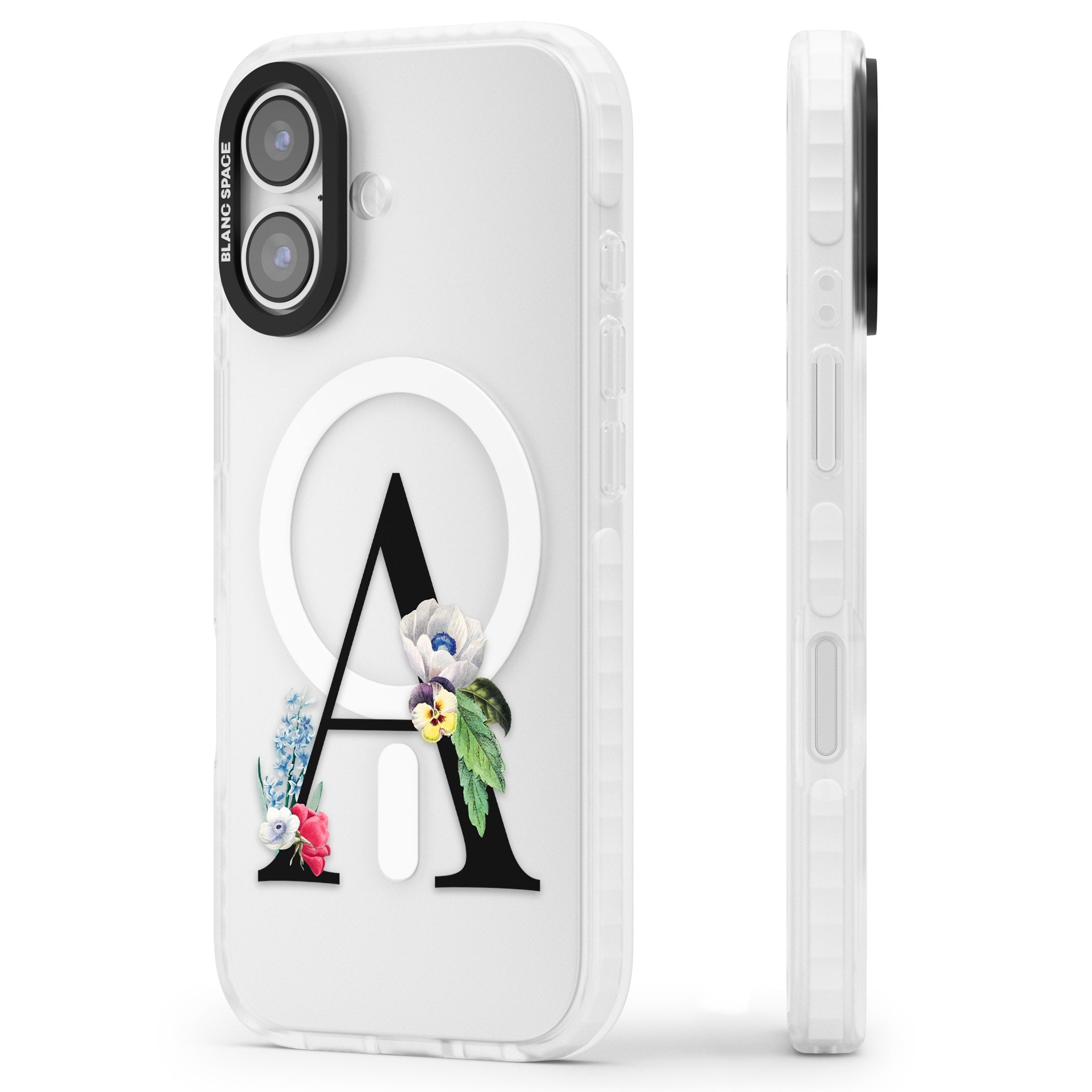 Personalised Floral Initial iPhone 17 Impact Pro Clear Phone Case Side Profile