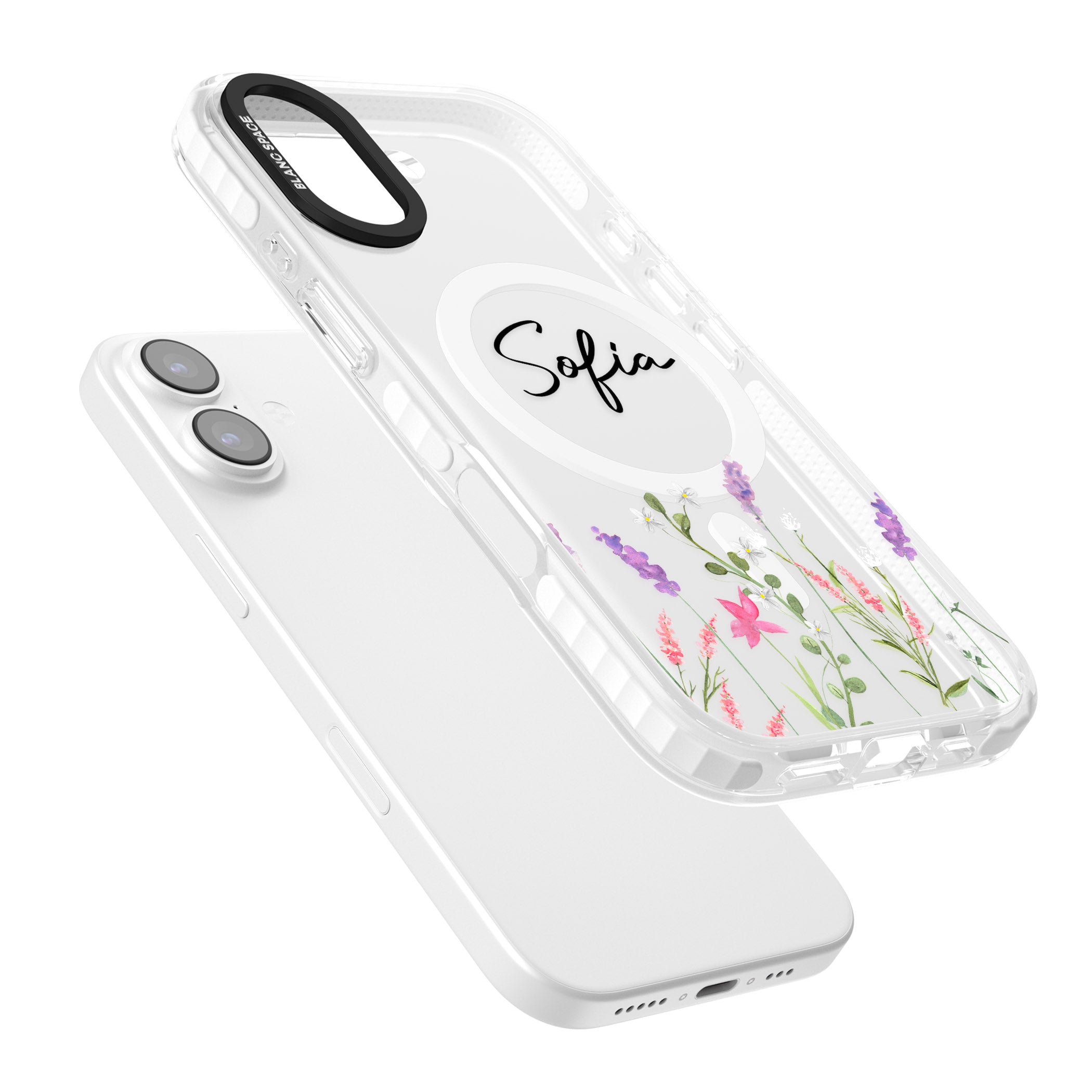 Personalised Lavender Wildflowers iPhone 17 Impact Pro Clear Phone Case Colours