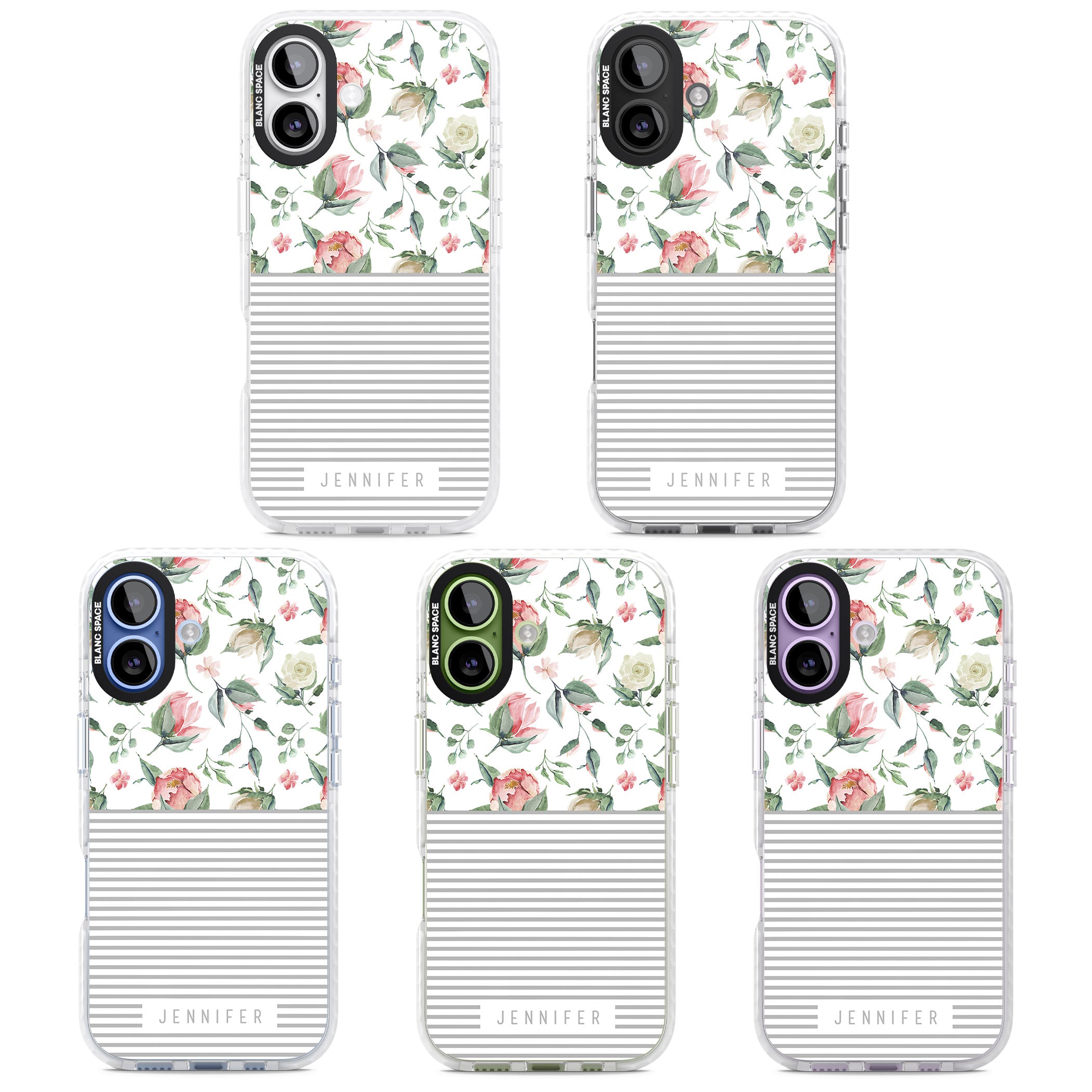 Personalised Light Floral Pattern & Stripes iPhone 17 Impact Pro Clear Phone Case APT Impact Protection