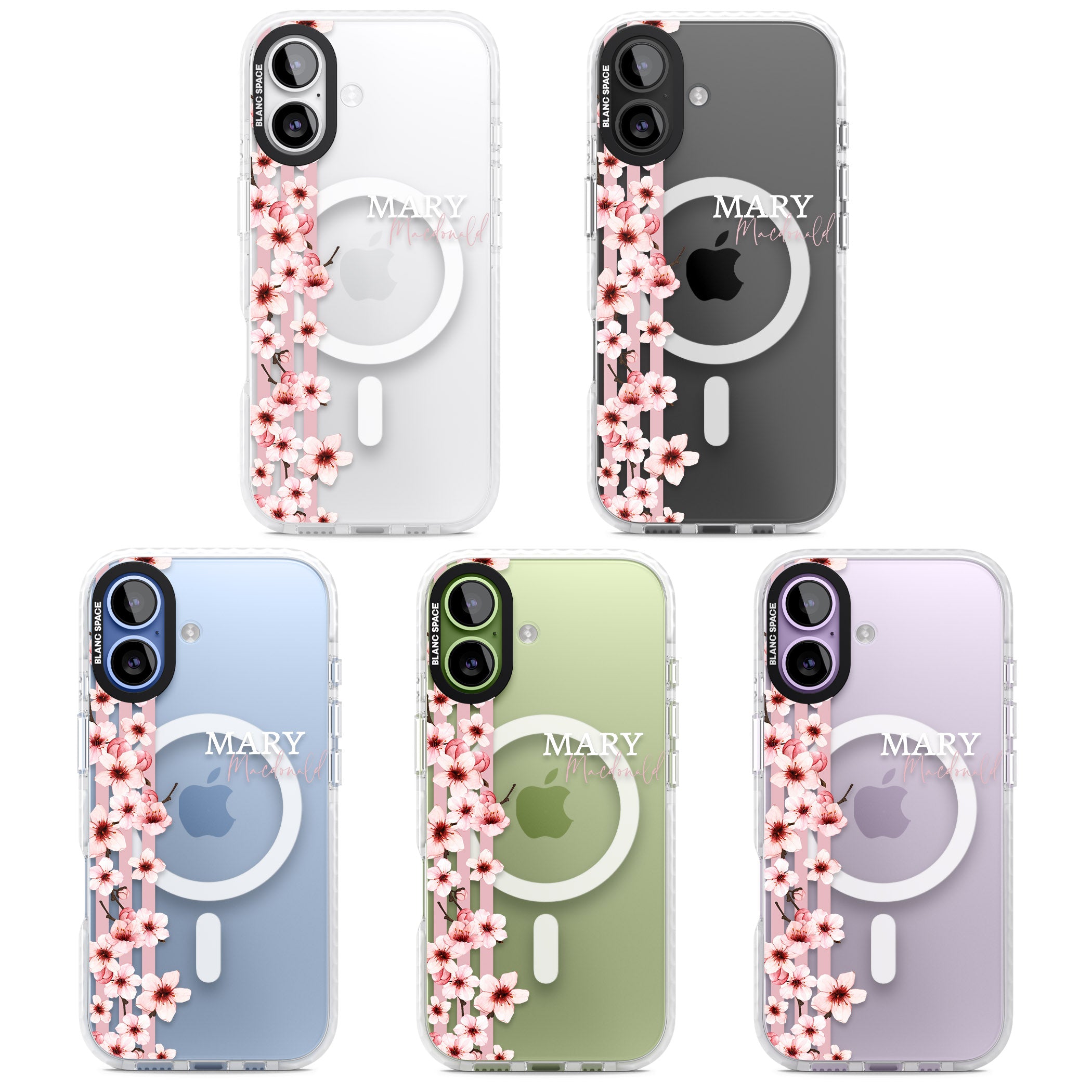Personalised Cherry Blossom Stripes iPhone 17 Impact Pro Clear Phone Case APT Impact Protection