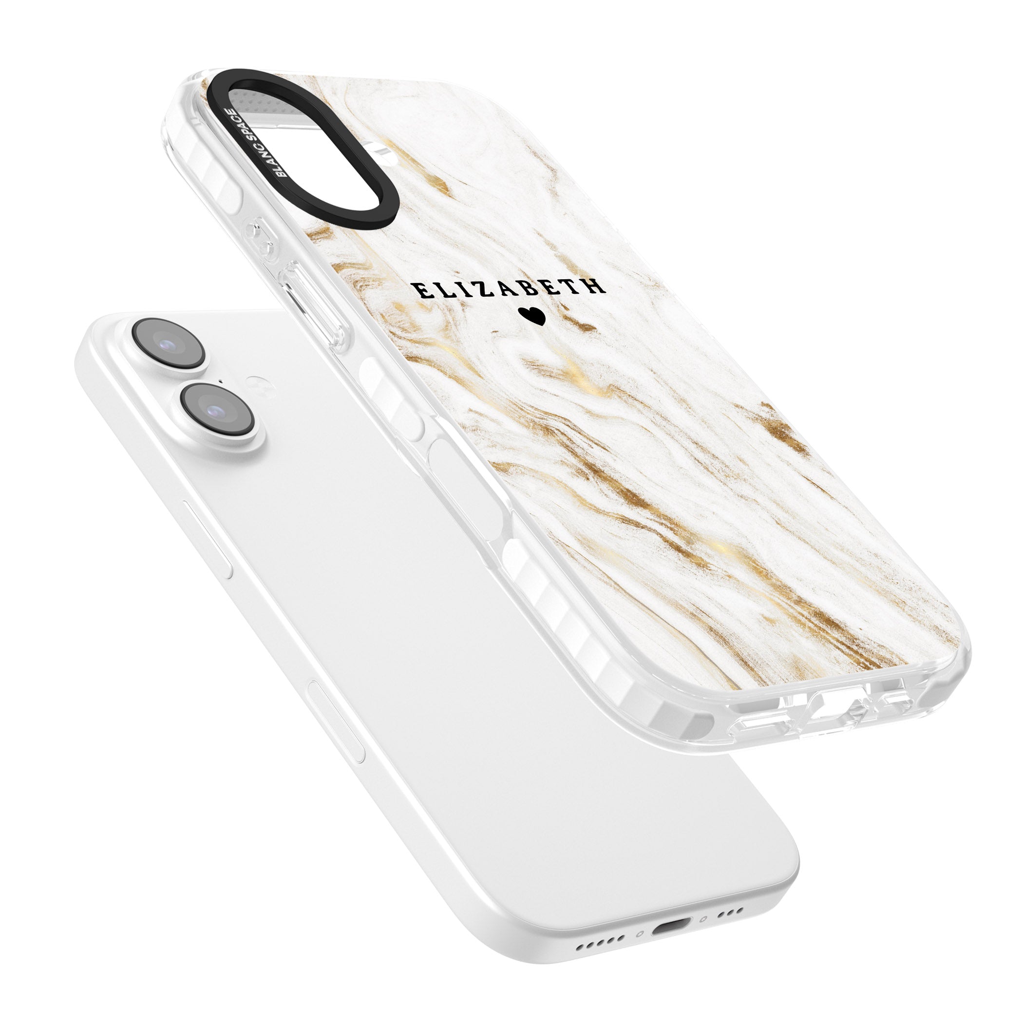 Personalised White & Gold Swirl Marble iPhone 17 Impact Pro Clear Phone Case Colours