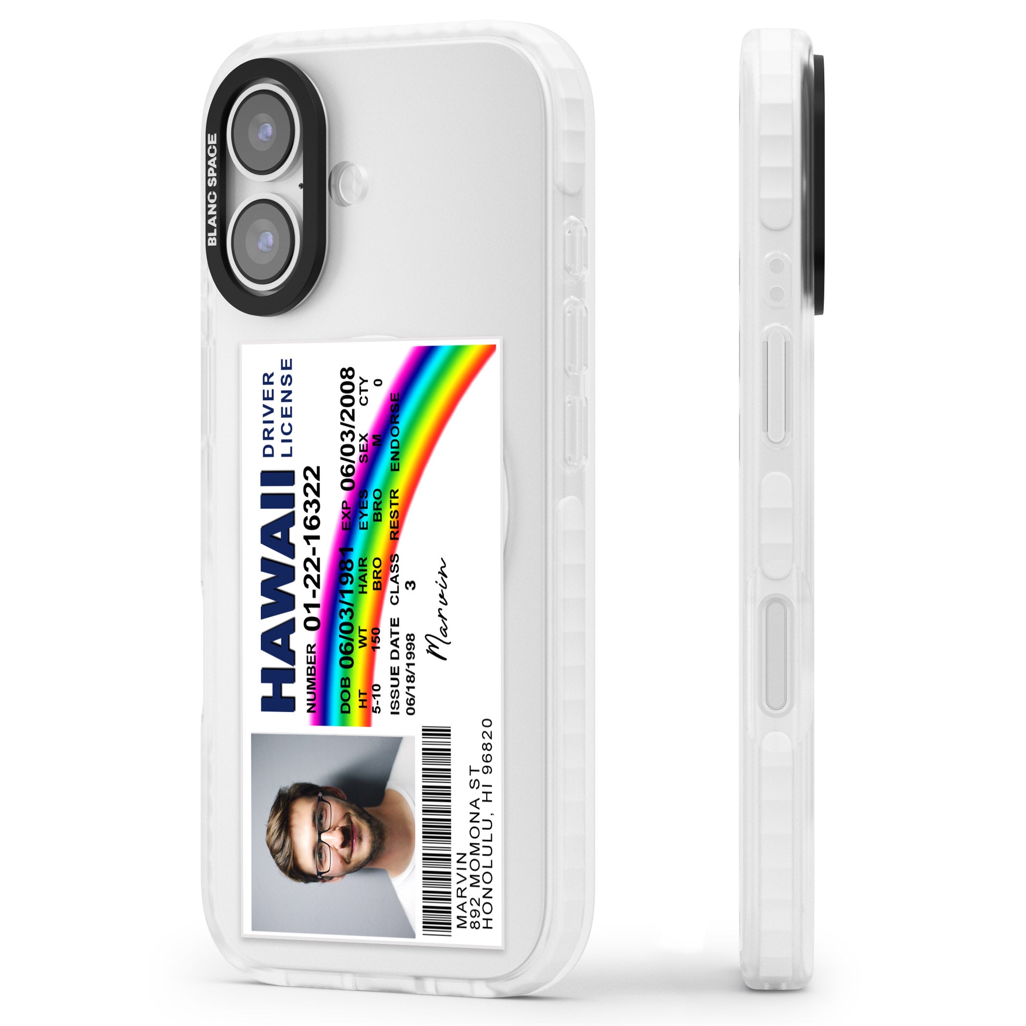 Personalised Hawaii Driving License iPhone 17 Impact Pro Clear Phone Case Side Profile