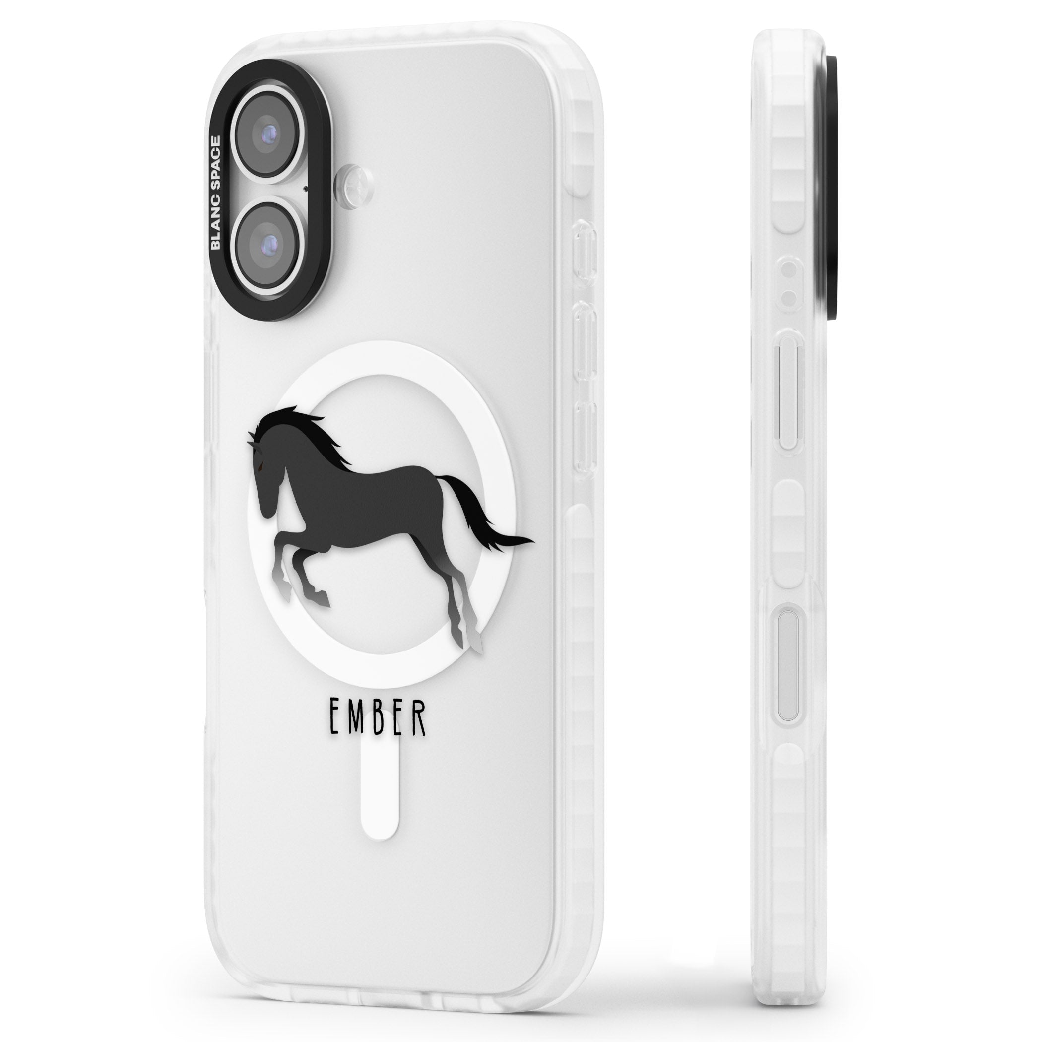 Personalised Black Horse iPhone 17 Impact Pro Clear Phone Case Side Profile
