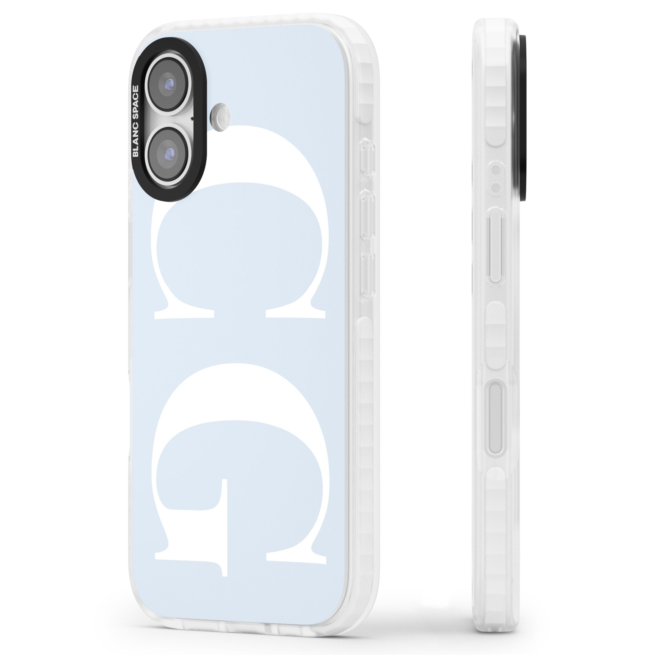 Personalised White & Blue Green Letters iPhone 17 Impact Pro Clear Phone Case Side Profile