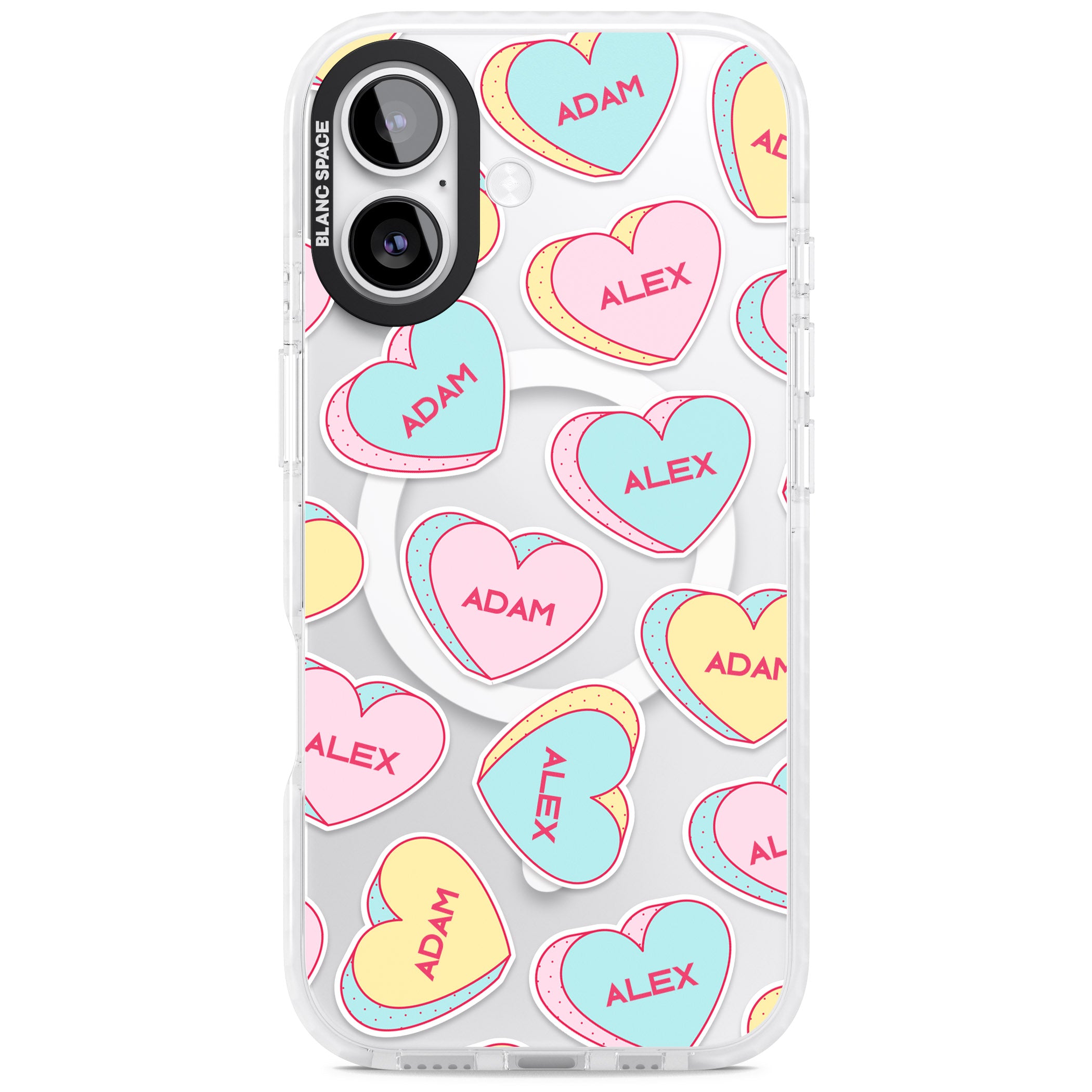Personalised Love Hearts iPhone 17 Impact Pro Clear Phone Case