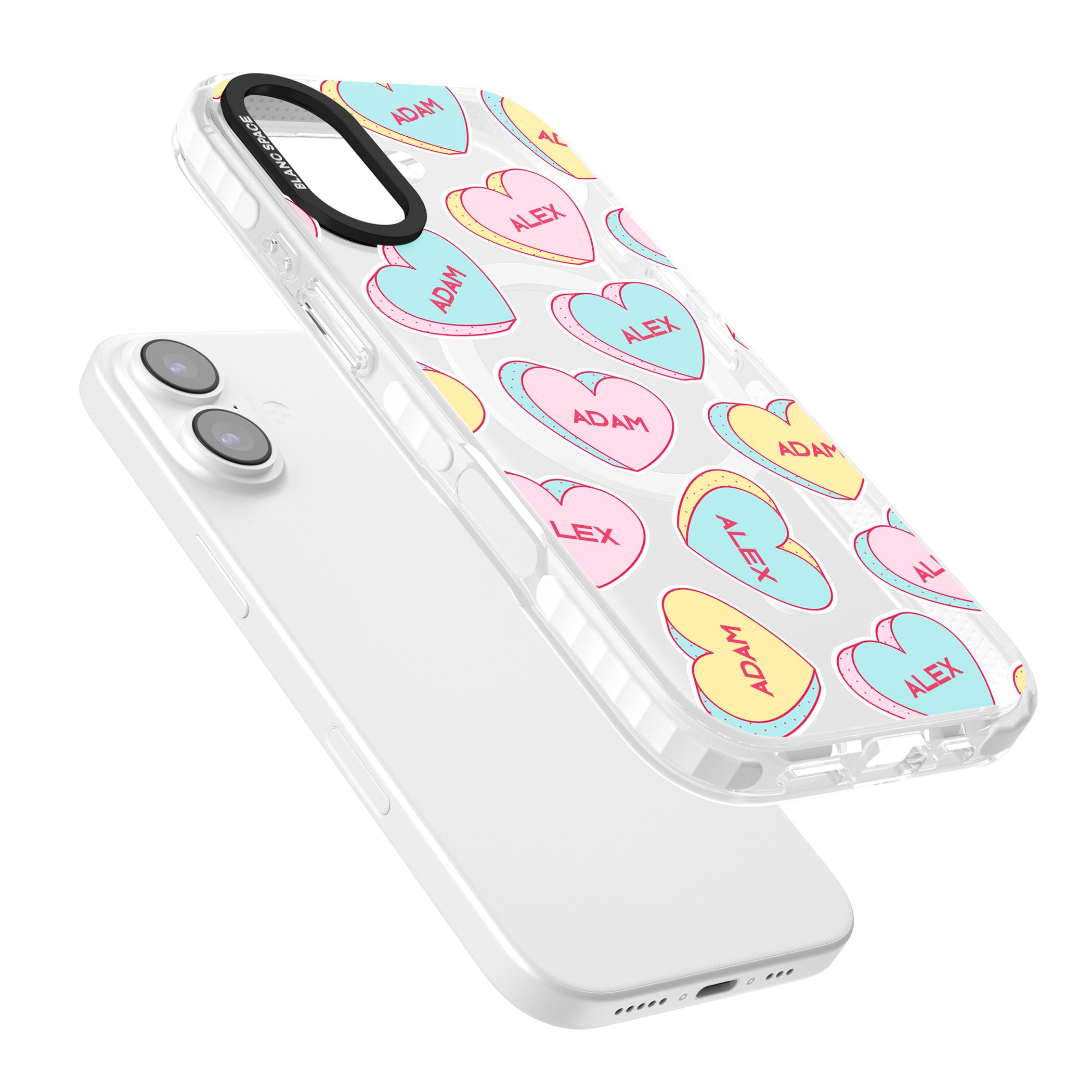 Personalised Love Hearts iPhone 17 Impact Pro Clear Phone Case Colours