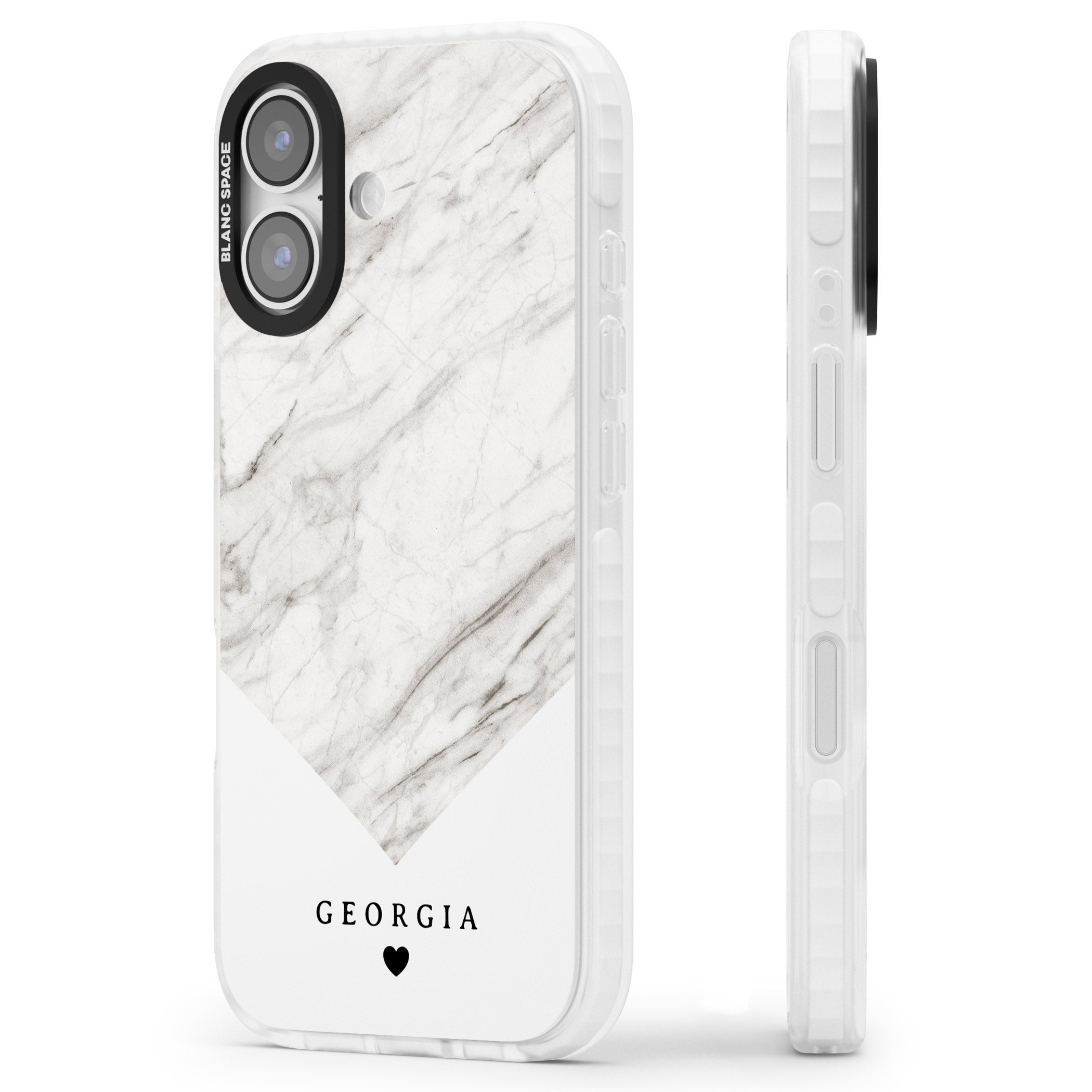 Personalised White Marble iPhone 17 Impact Pro Clear Phone Case Side Profile
