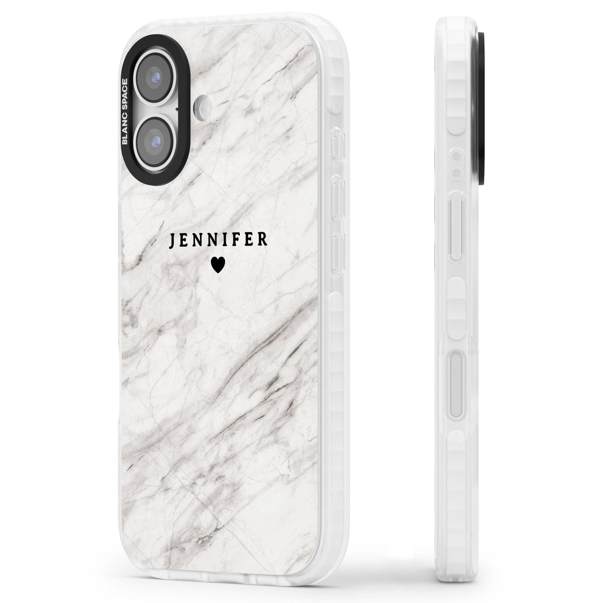 Personalised Light Grey Marble iPhone 17 Impact Pro Clear Phone Case Side Profile