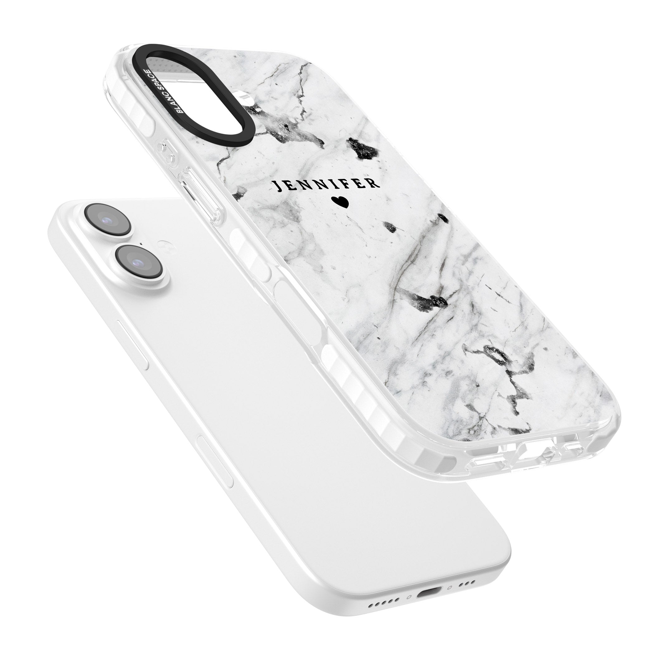 Personalised Marble Heart iPhone 17 Impact Pro Clear Phone Case Colours