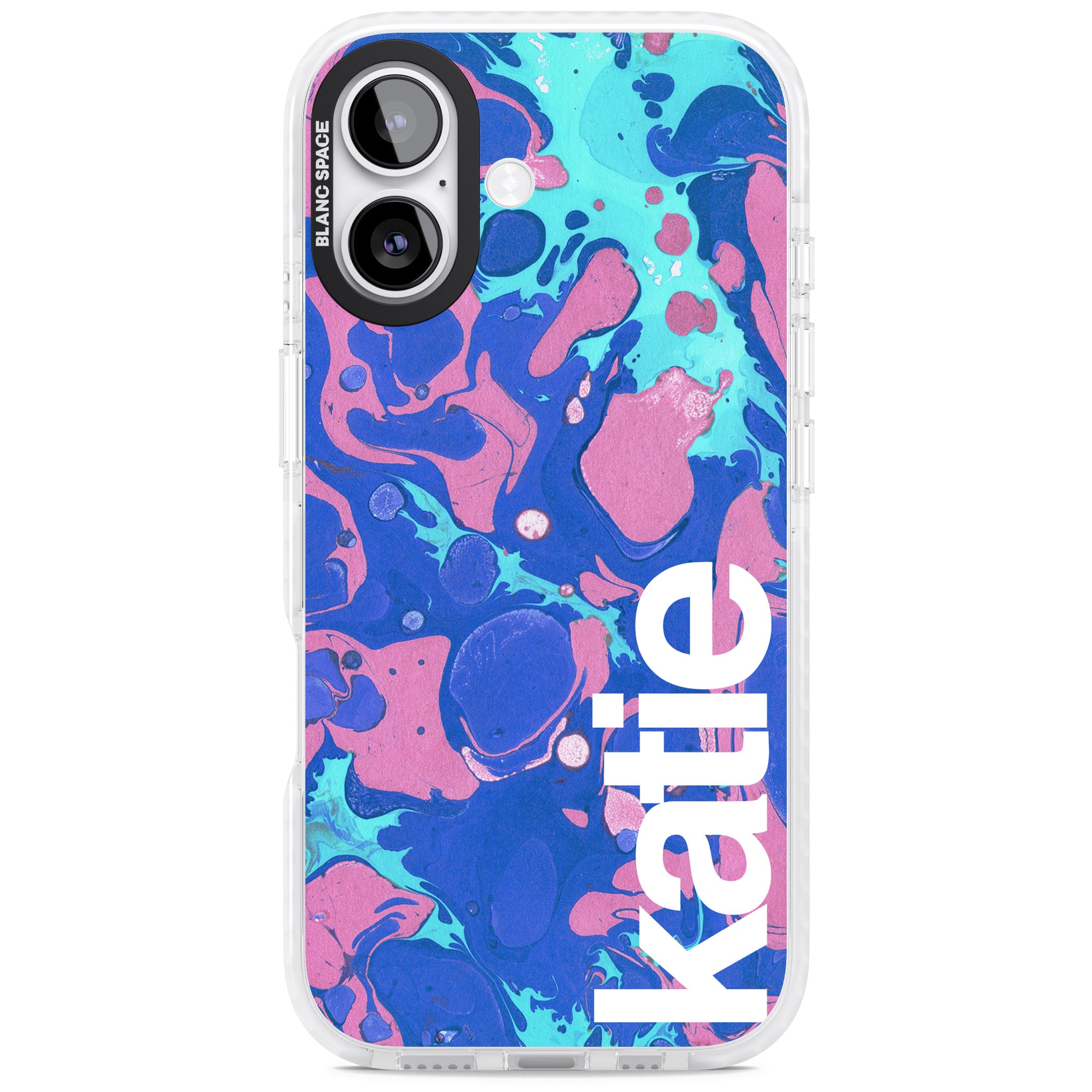 Personalised Navy & Turquoise Marbled iPhone 17 Impact Pro Clear Phone Case