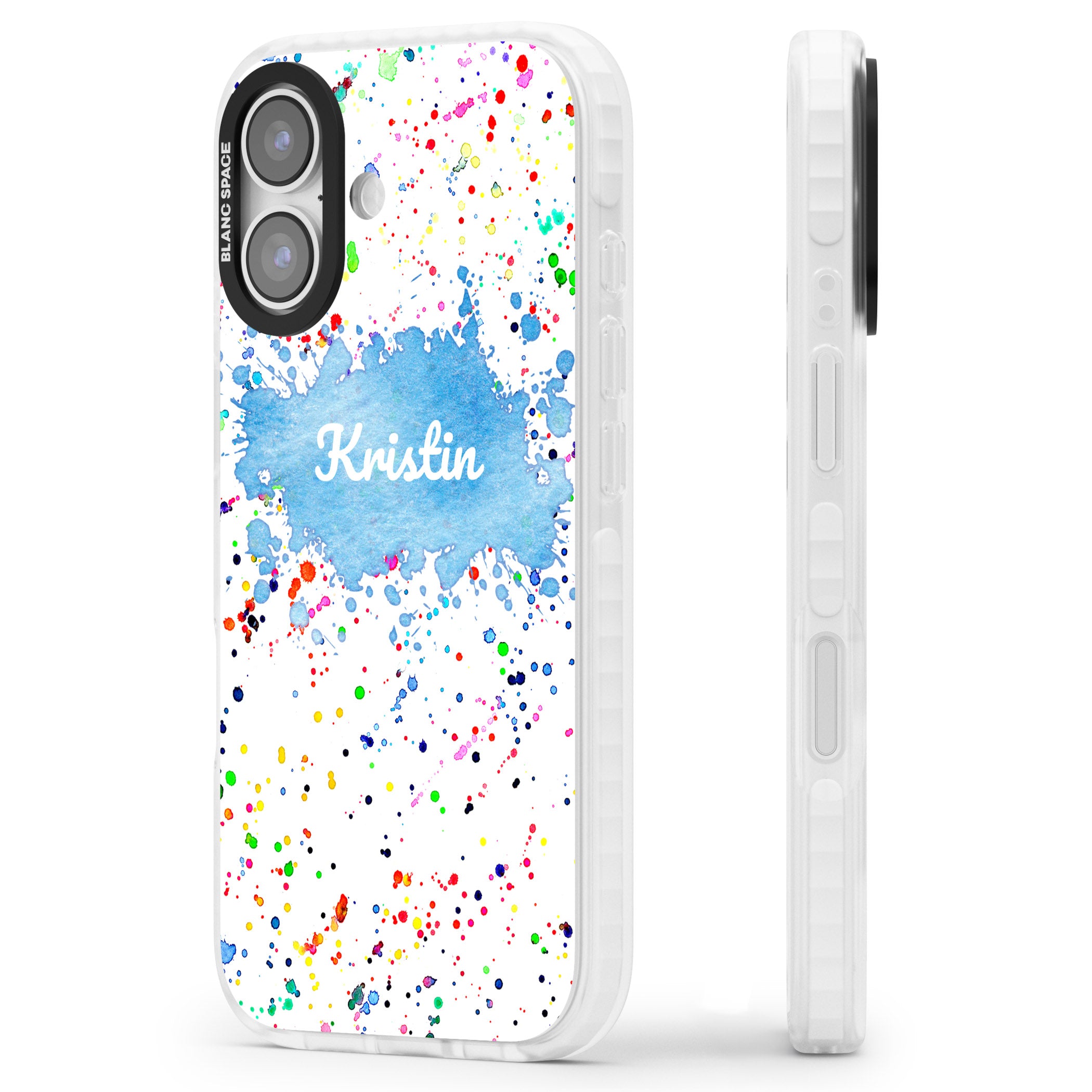Personalised Rainbow Splatter Name iPhone 17 Impact Pro Clear Phone Case Side Profile