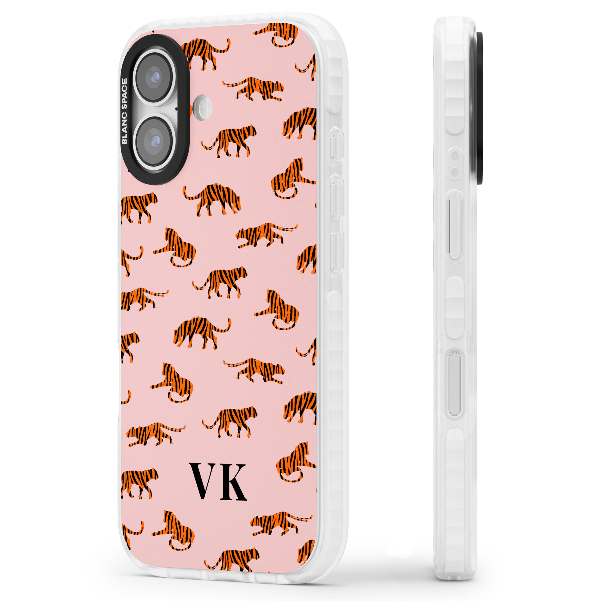 Personalised Pink Safari Tiger Pattern iPhone 17 Impact Pro Clear Phone Case Side Profile
