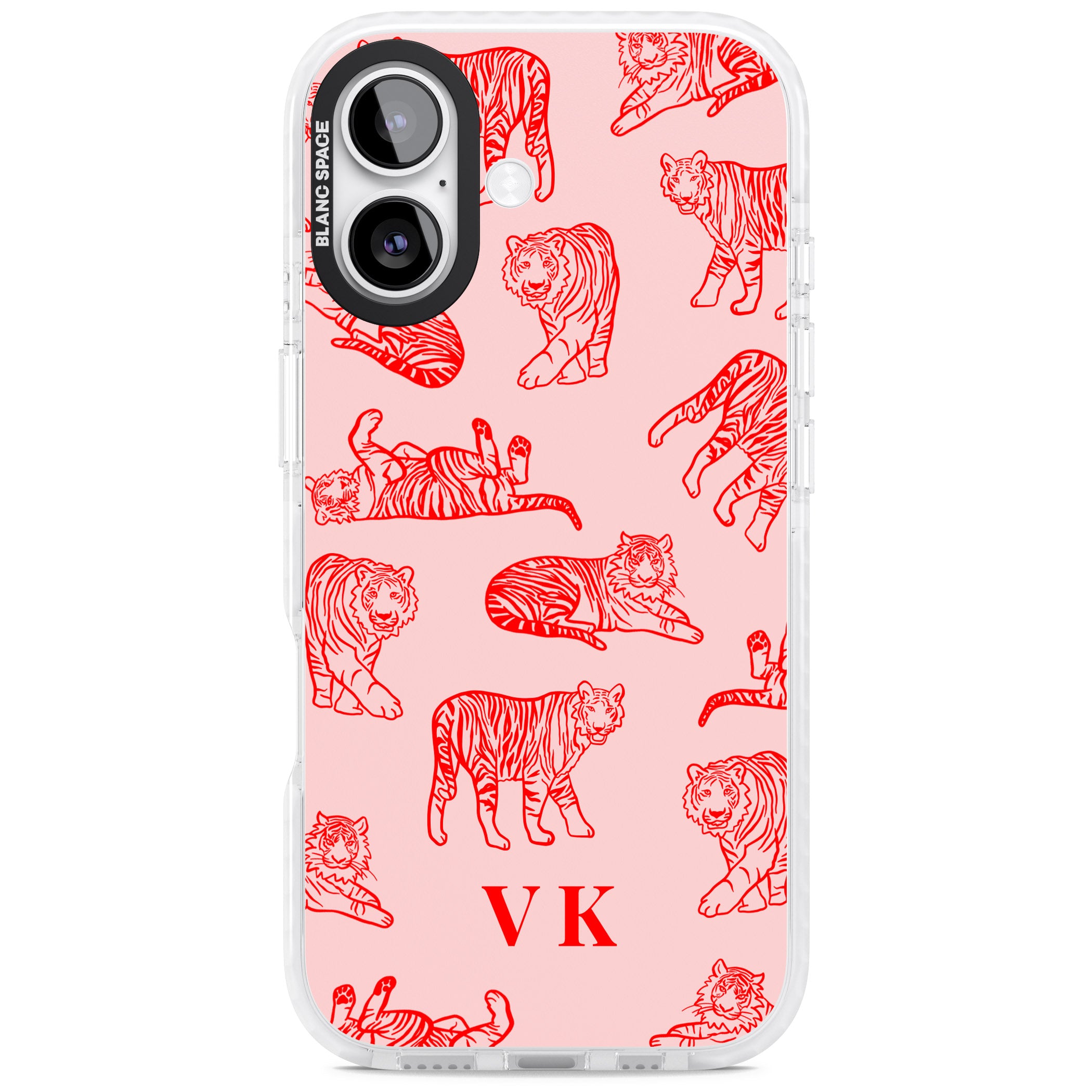 Personalised Red Tiger Outlines On Pink iPhone 17 Impact Pro Clear Phone Case