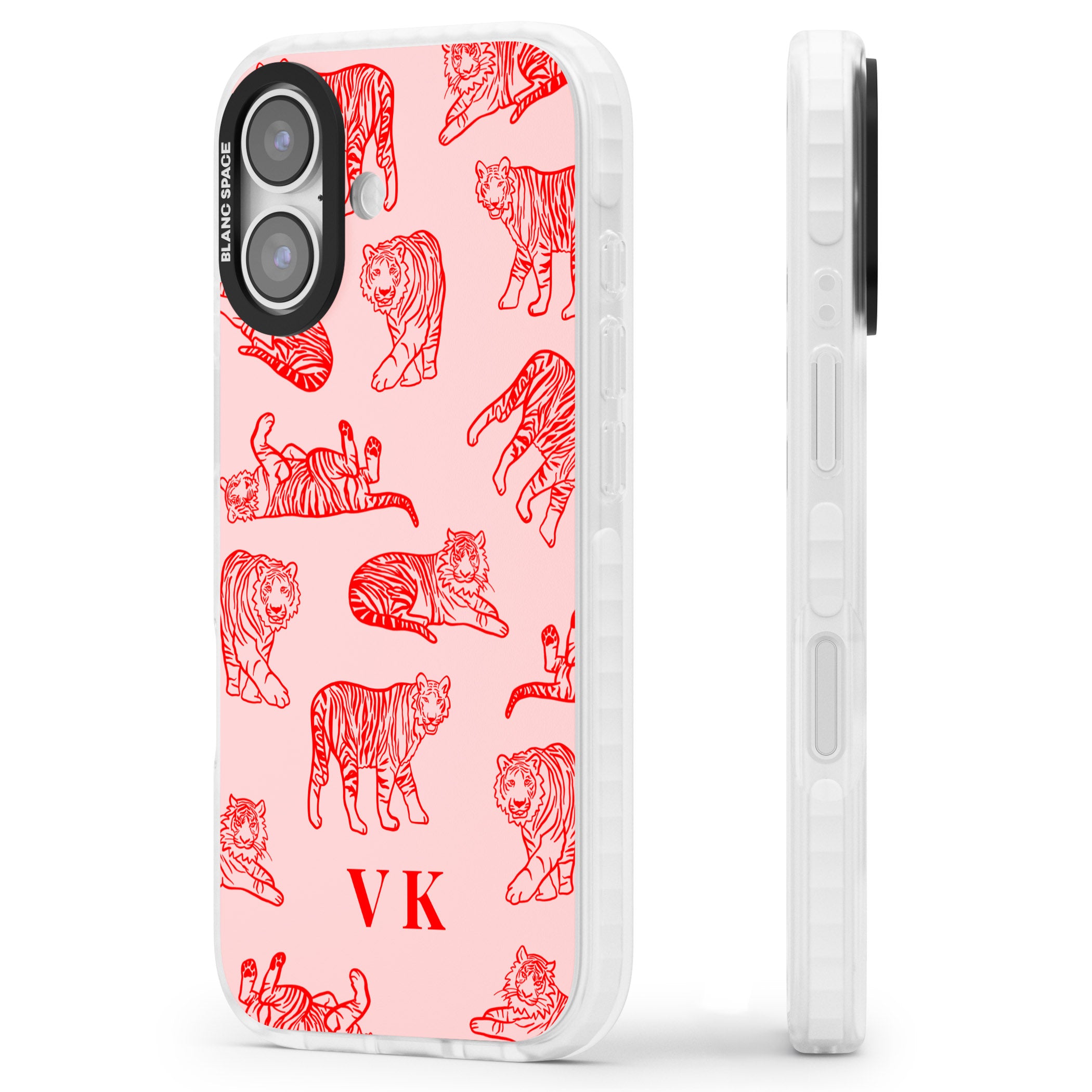 Personalised Red Tiger Outlines On Pink iPhone 17 Impact Pro Clear Phone Case Side Profile