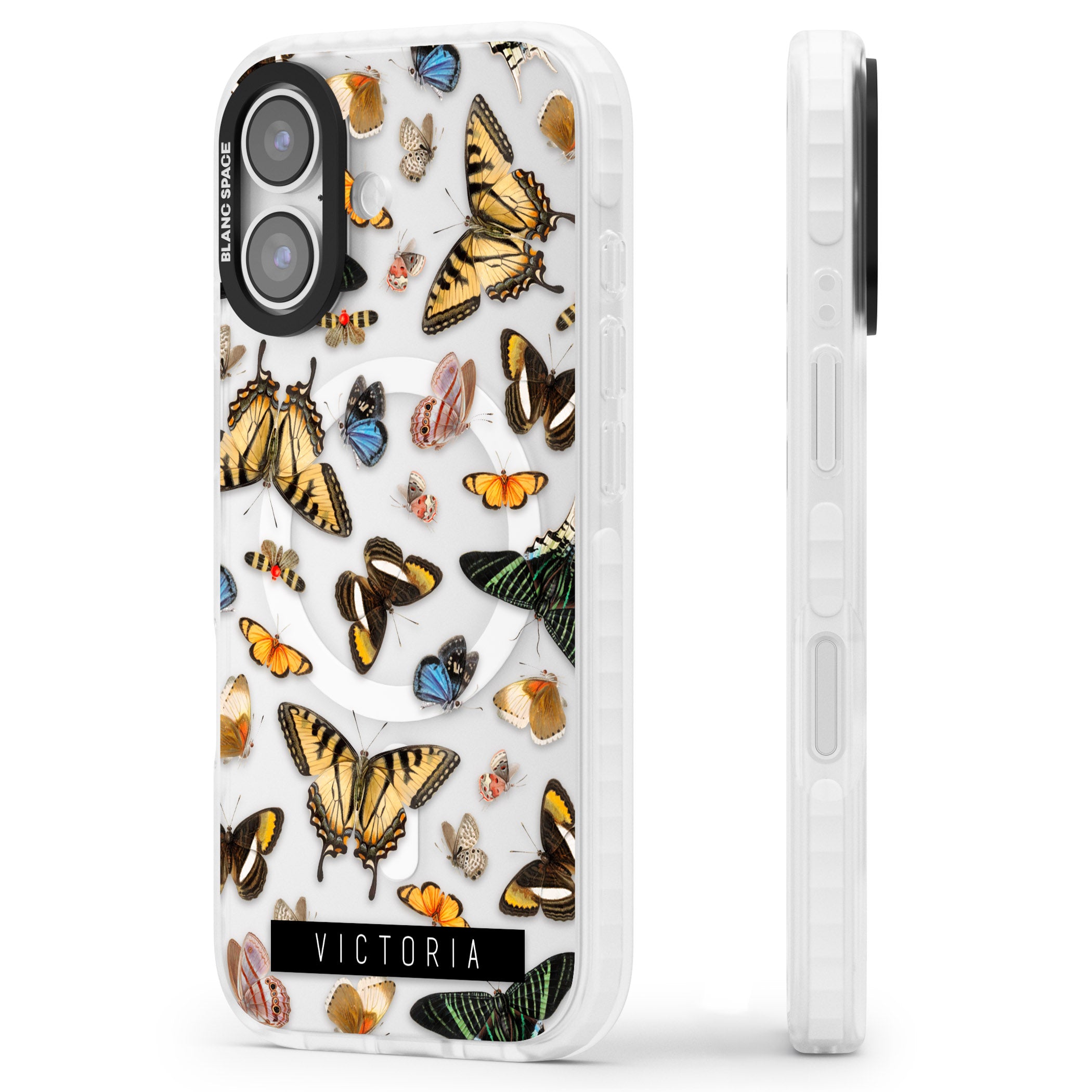 Personalised Butterfly Archive iPhone 17 Impact Pro Clear Phone Case Side Profile