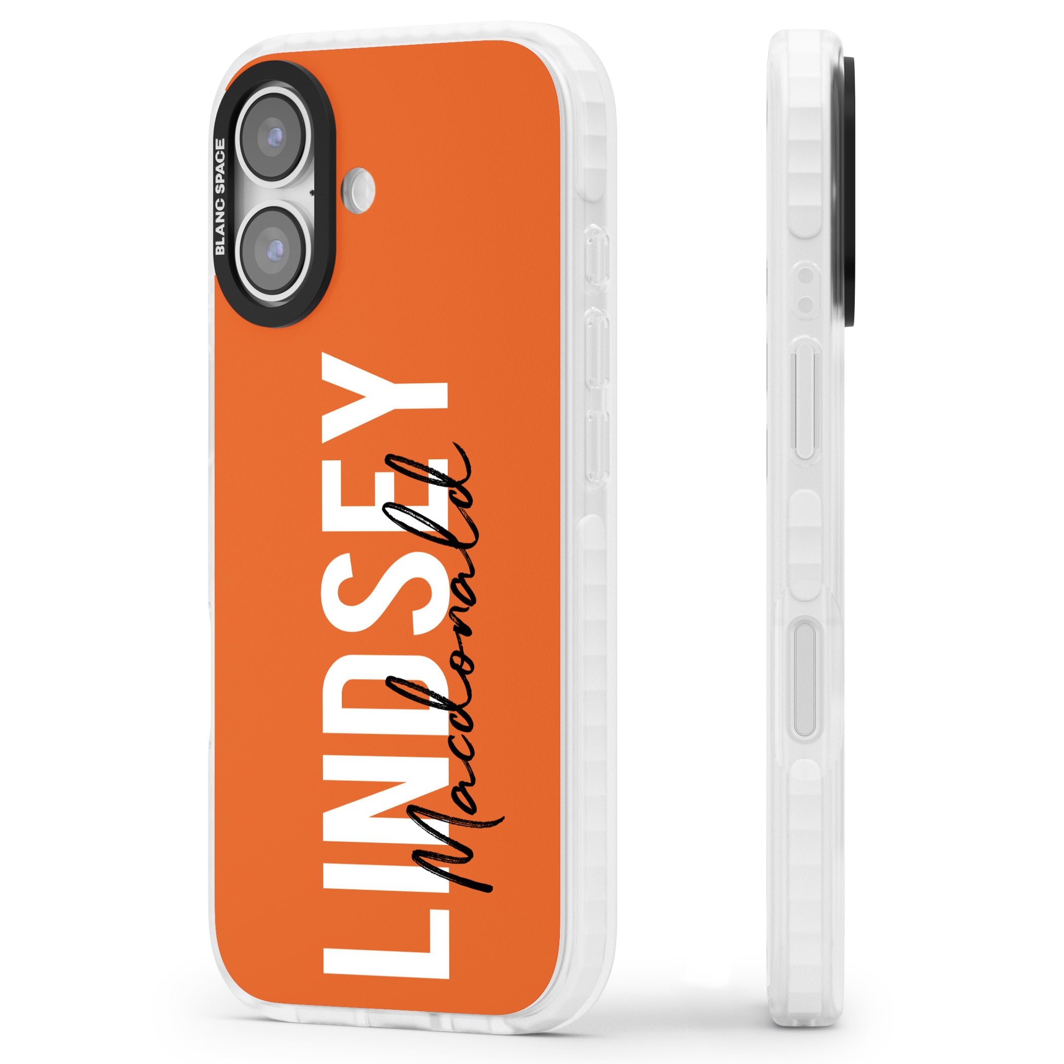 Personalised Bold Name: Orange iPhone 17 Impact Pro Clear Phone Case Side Profile