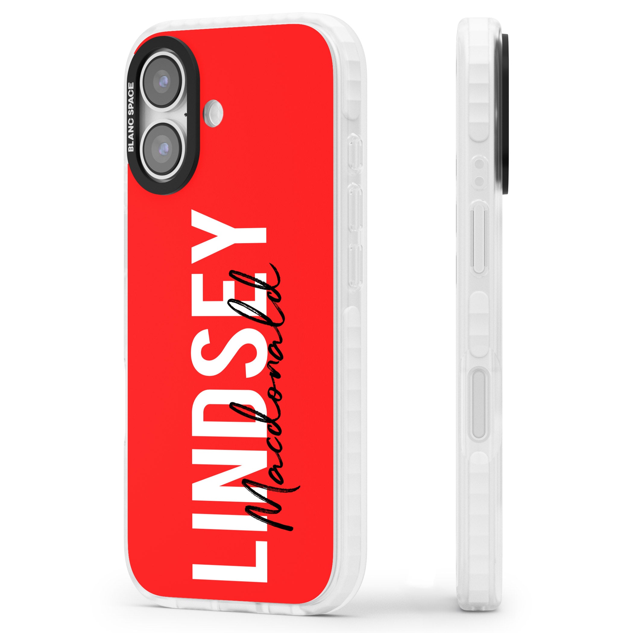 Personalised Bold Name: Red iPhone 17 Impact Pro Clear Phone Case Side Profile