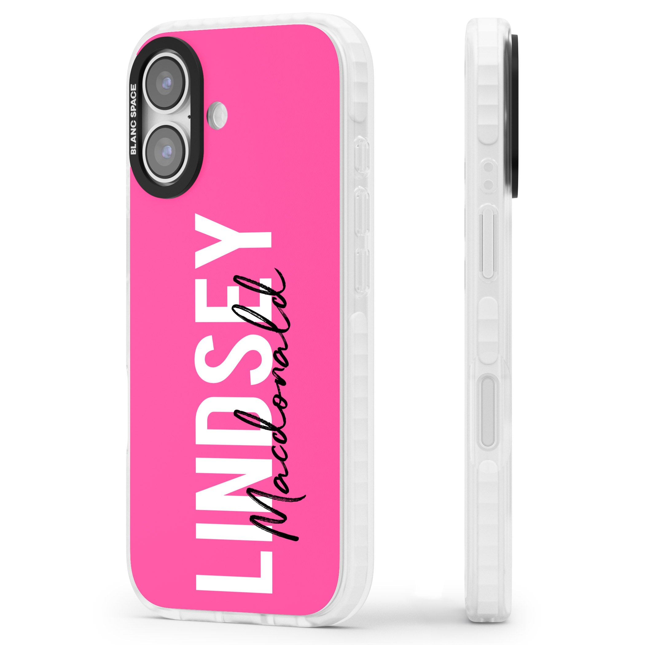 Personalised Bold Name: Pink iPhone 17 Impact Pro Clear Phone Case Side Profile