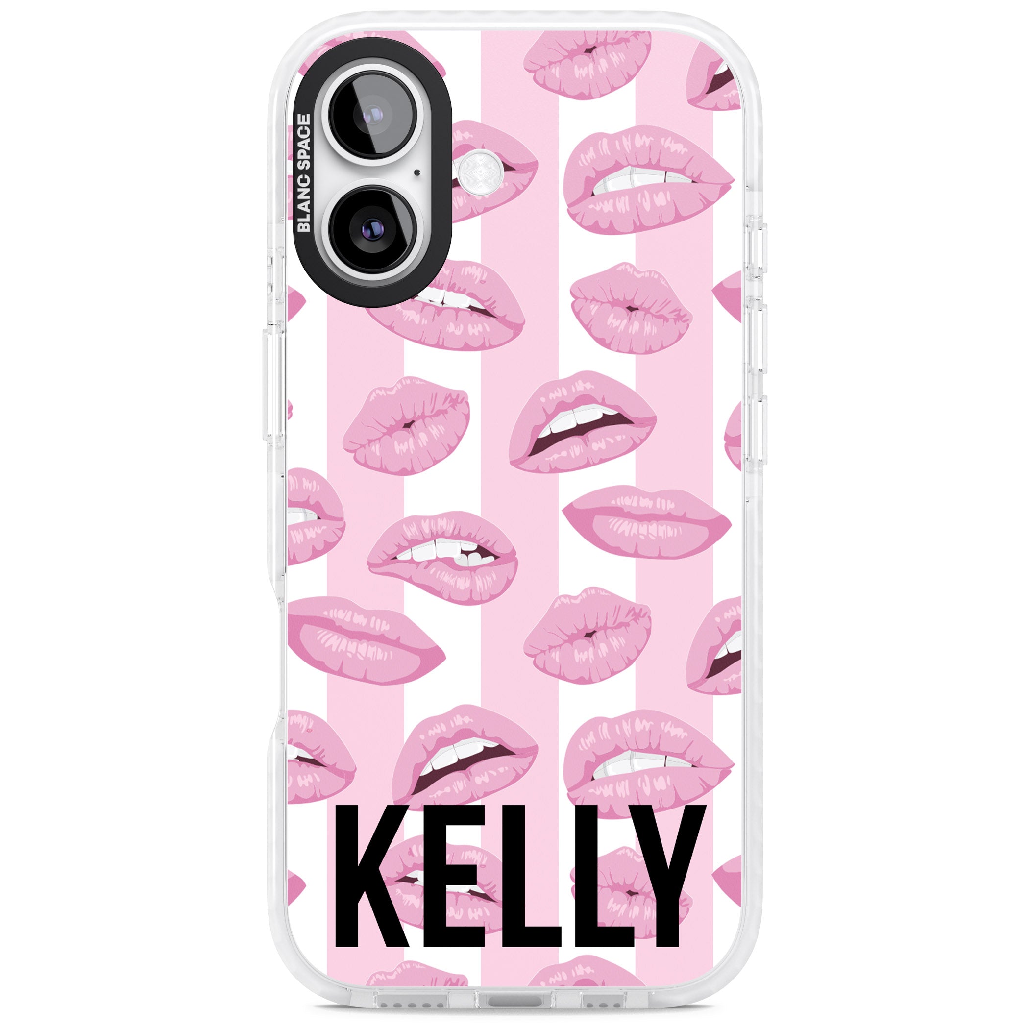 Personalised Pink Stripes & Lips iPhone 17 Impact Pro Clear Phone Case