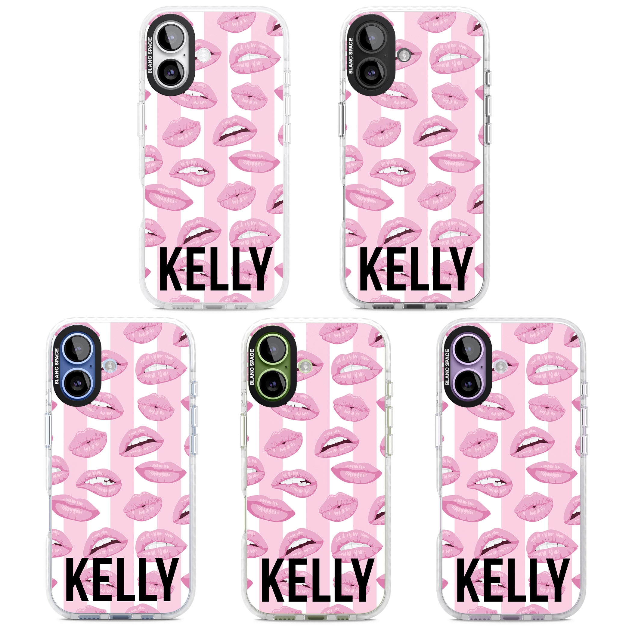 Personalised Pink Stripes & Lips iPhone 17 Impact Pro Clear Phone Case APT Impact Protection