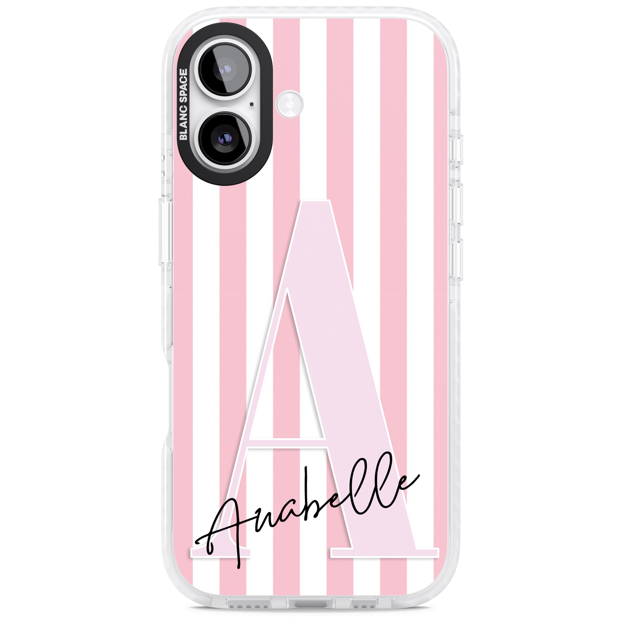 Personalised Pink Stripes & Monogram iPhone 17 Impact Pro Clear Phone Case