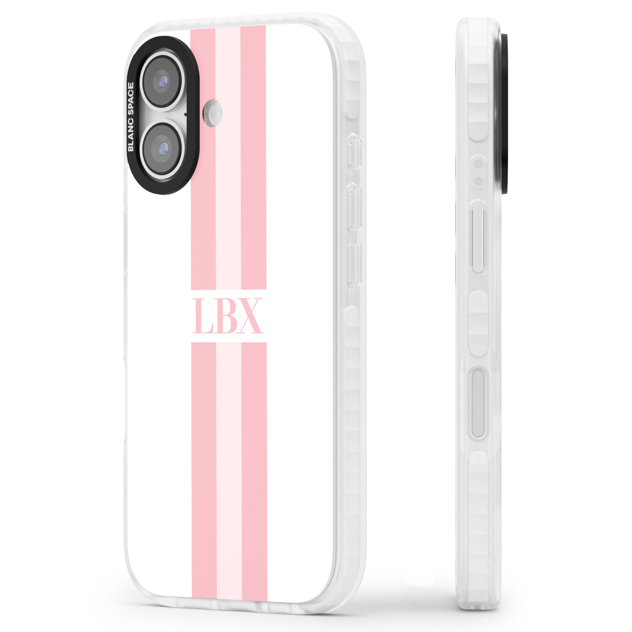 Personalised Minimal Pink Stripe iPhone 17 Impact Pro Clear Phone Case Side Profile