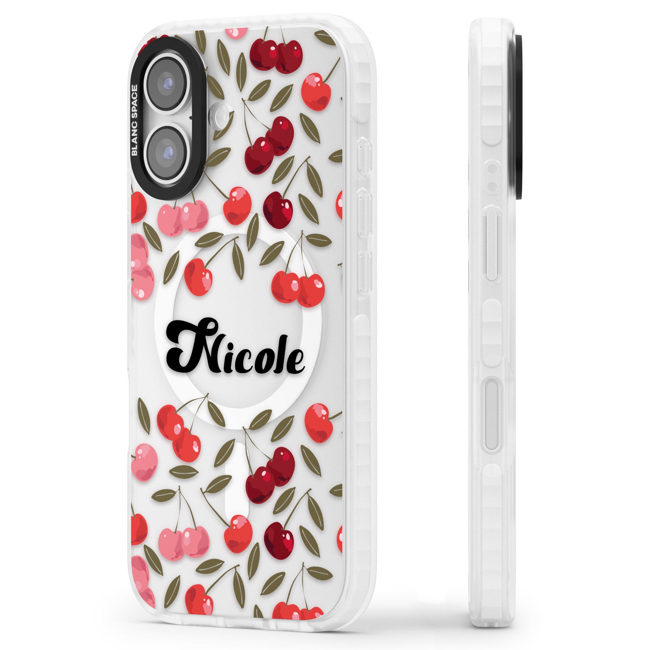 Personalised Cherry Pattern iPhone 17 Impact Pro Clear Phone Case Side Profile